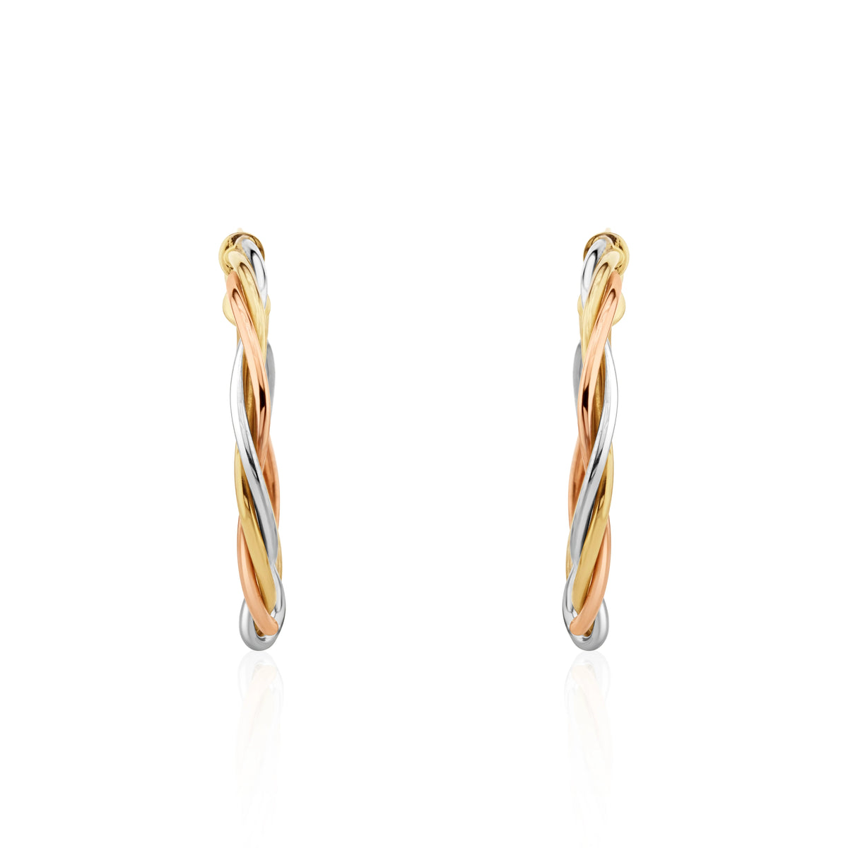 Three Tone 9ct Gold Russian Wedding Hoop Earrings
