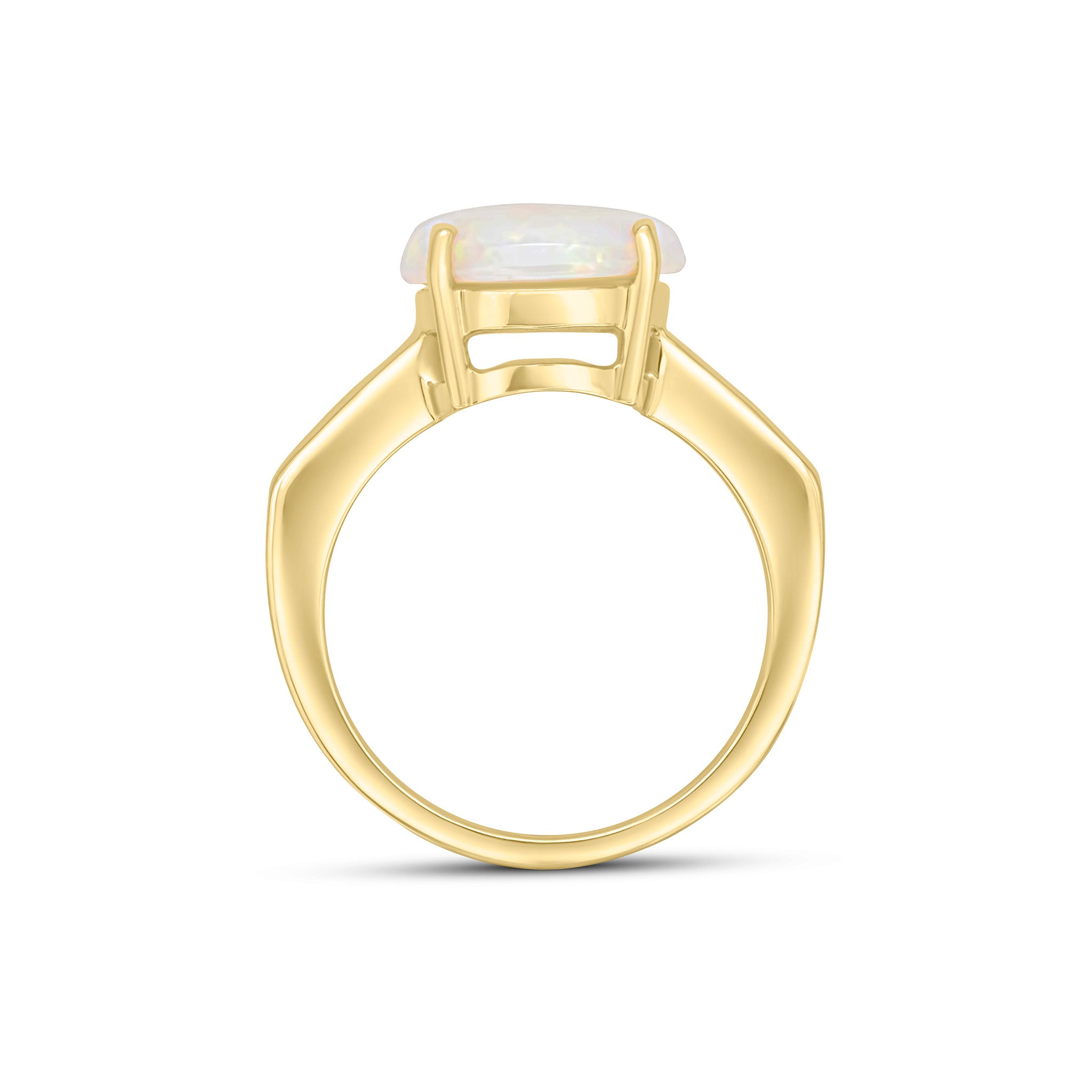 9CT YG 12X10MM CLAW SET OVAL OPAL SINGLE STONE RING WITH CHANNEL SET DIAMOND SHOULDERS 1