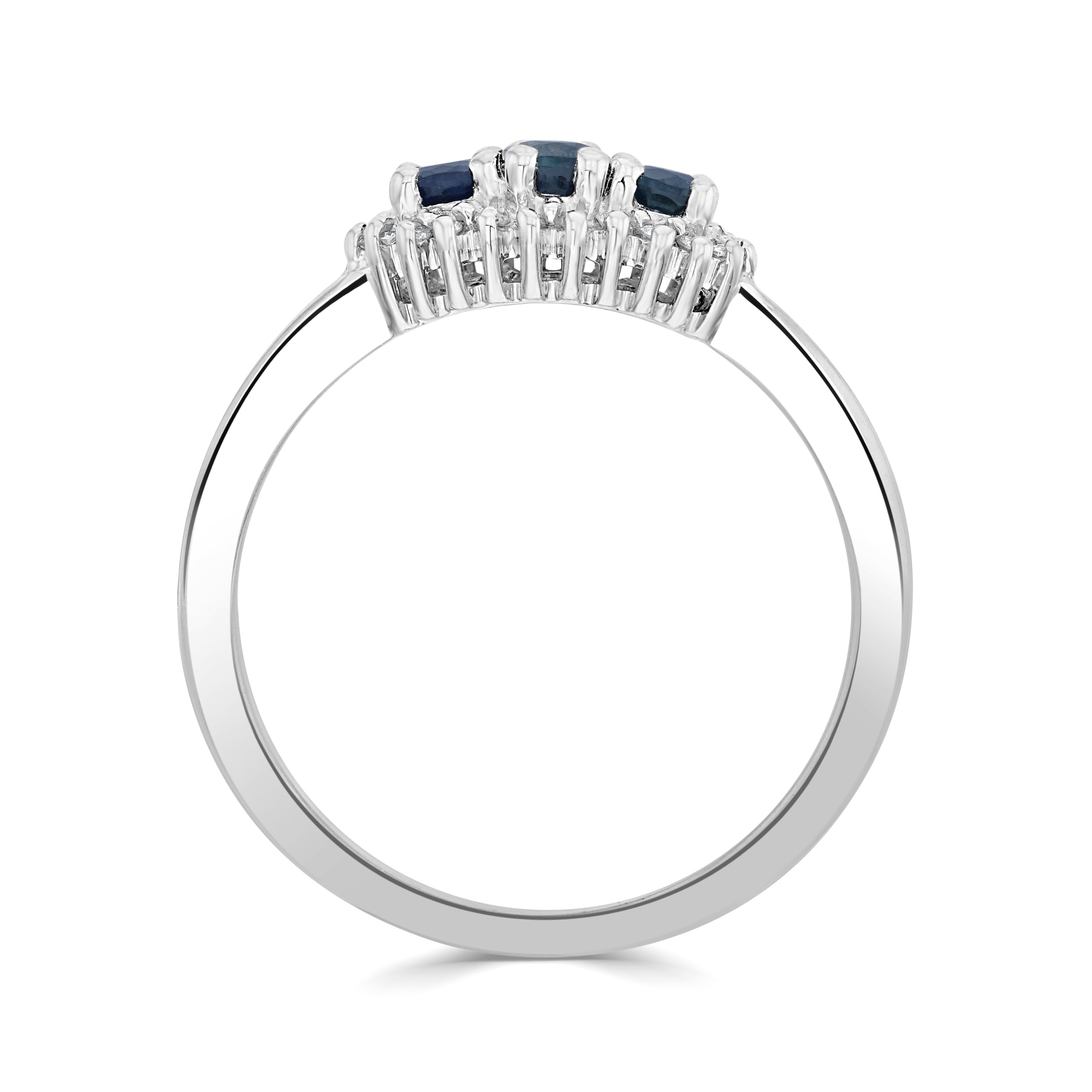 9CT WG OVAL SAPPHIRE AND DIAMOND TRIPLE CLUSTER RING 1