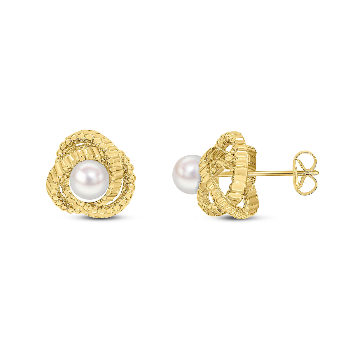 9ct Yellow Gold Textured Knot Cultured Freshwater Pearl Stud Earrings