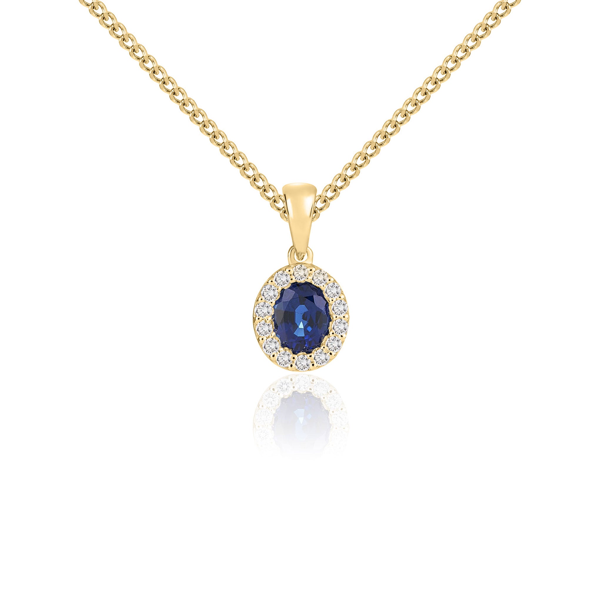 18ct Yellow Gold 5x4 Oval Sapphire & Diamond Microset Cluster Pendant