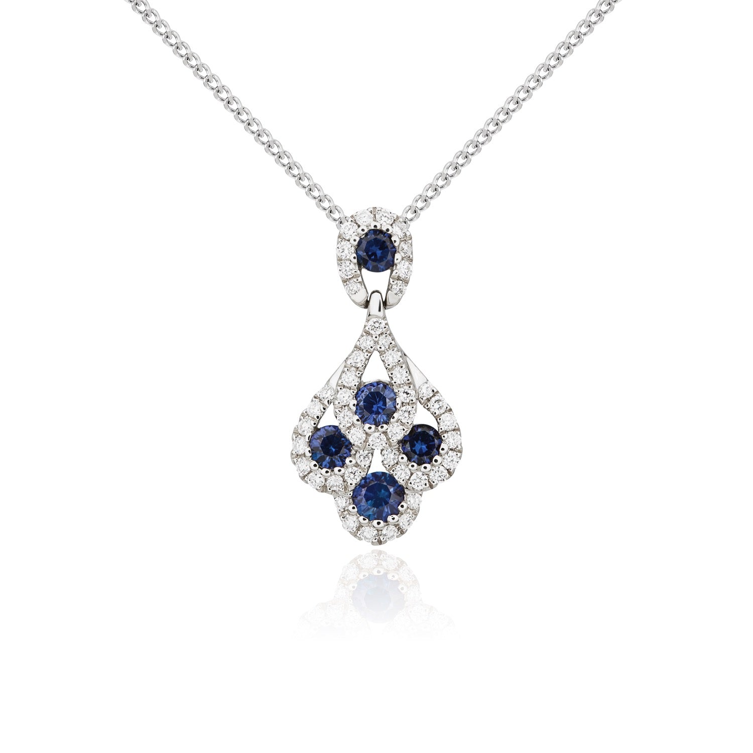 18ct White Gold Round Sapphire & Diamond 'peacock' Pendant