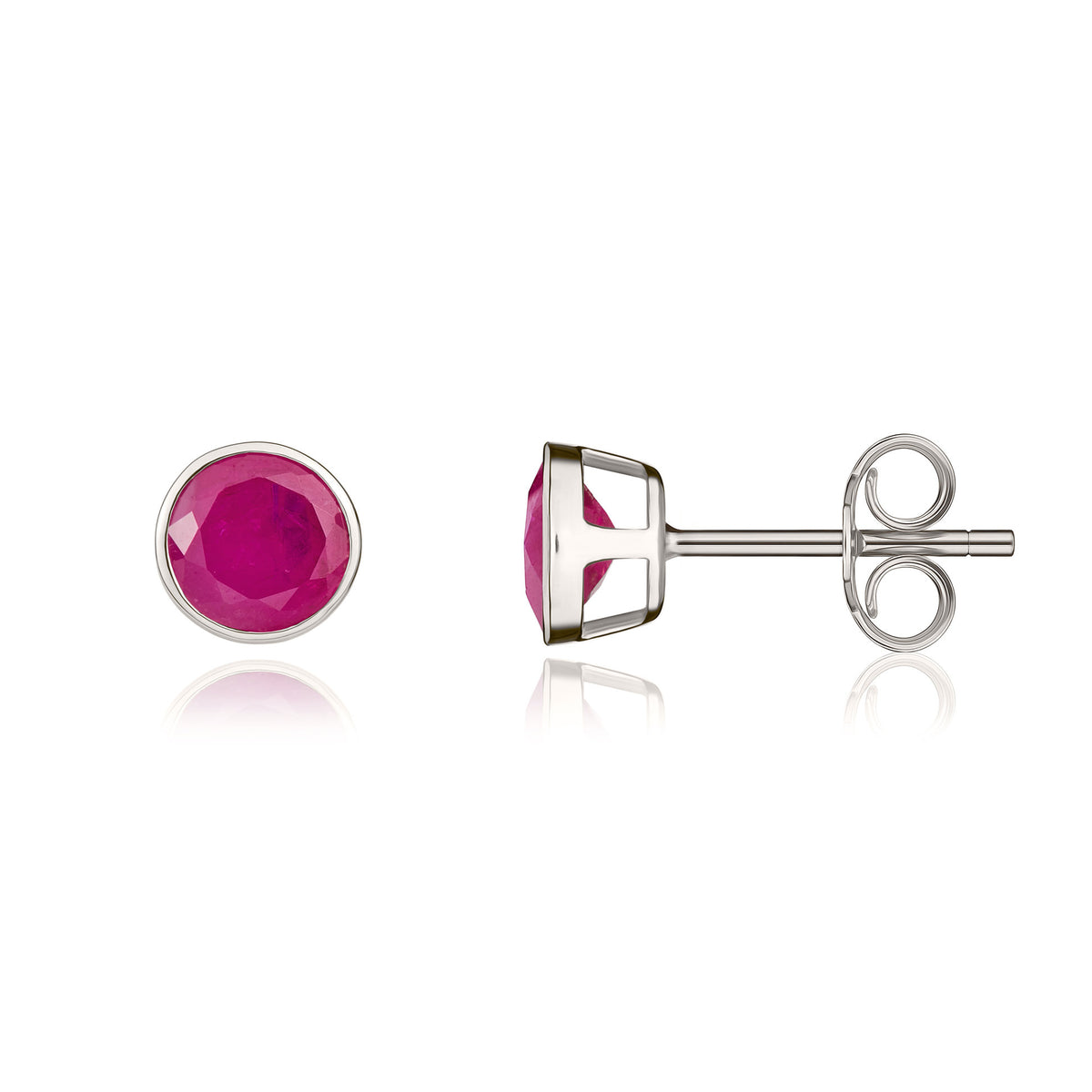 9ct White Gold 5mm Round Ruby Rubover Stud Earrings