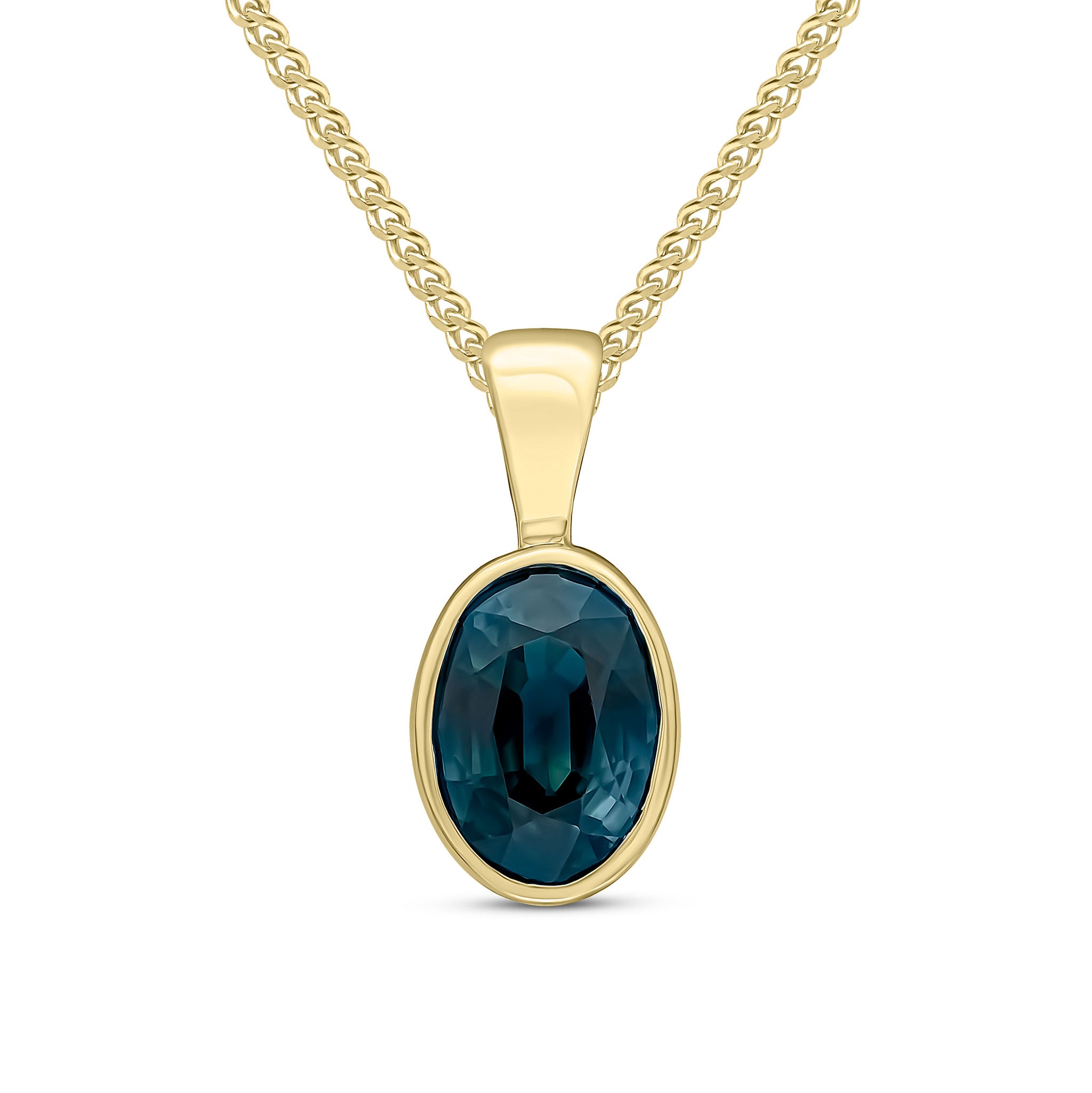9ct Yellow Gold 7x5 Oval Sapphire Rubover Pendant