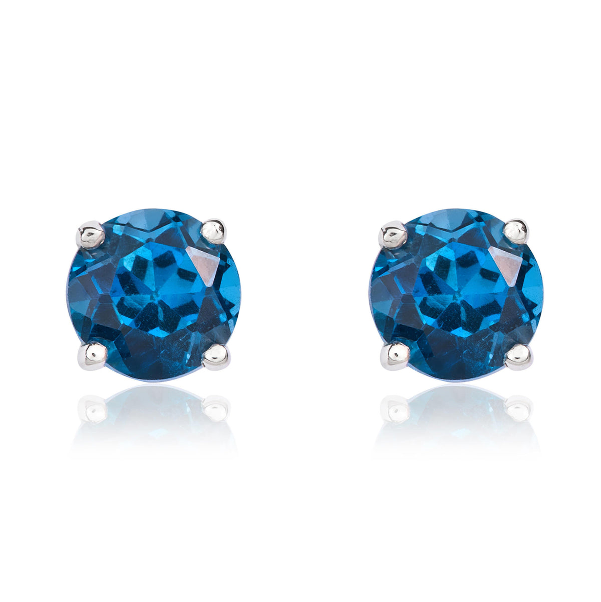 9ct White Gold 5mm Round London Blue Topaz Claw Set Stud Earrings