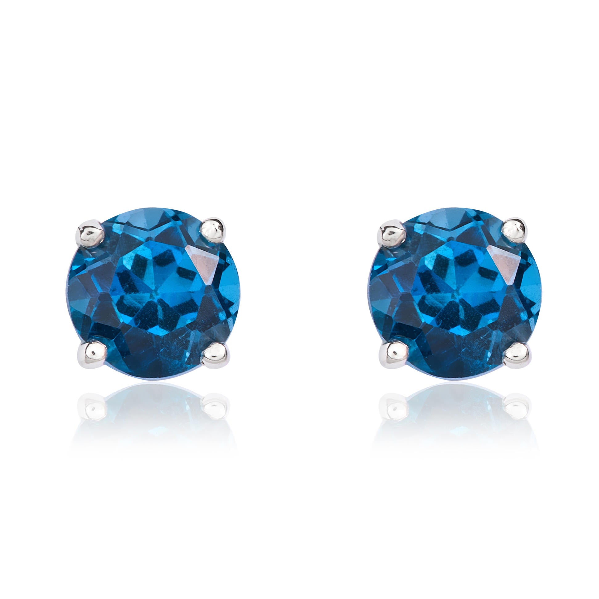 9ct Yellow Gold 5mm Round London Blue Topaz Claw Earrings