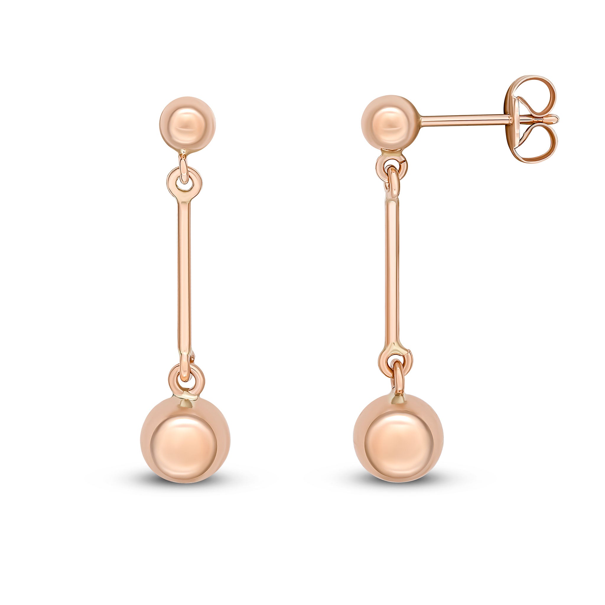 9ct Rose Gold 4mm And 6mm Polished Balls And Bar Drop Earrings