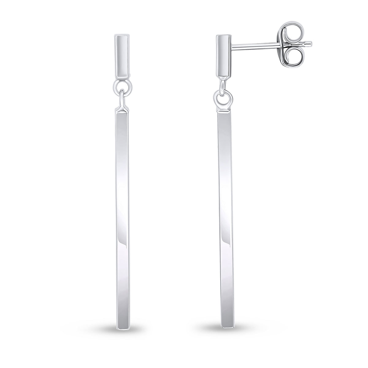 9ct White Gold Square Bar Drop Earrings