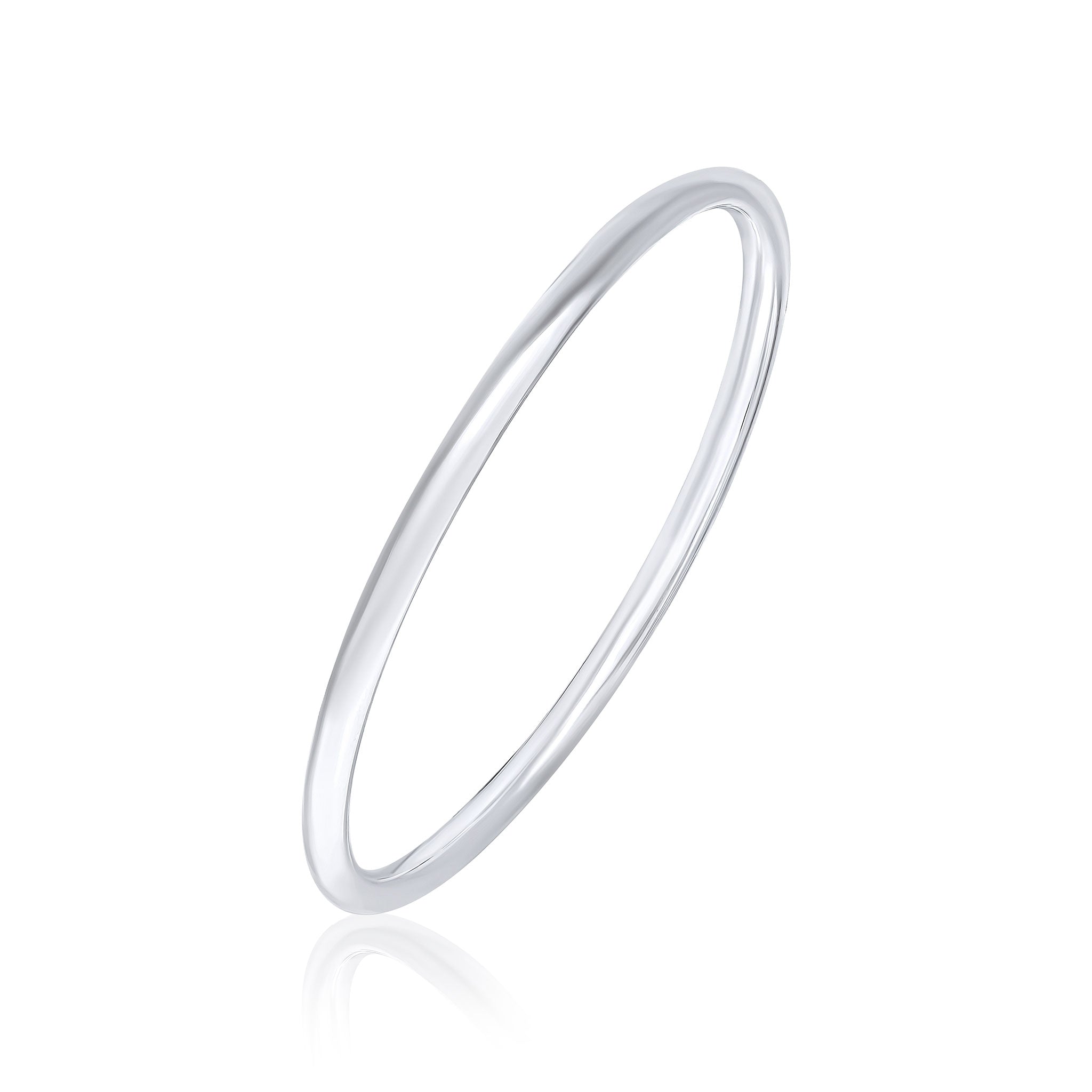 925 Sterling Silver Polished Round Solid Bangle, 4mm