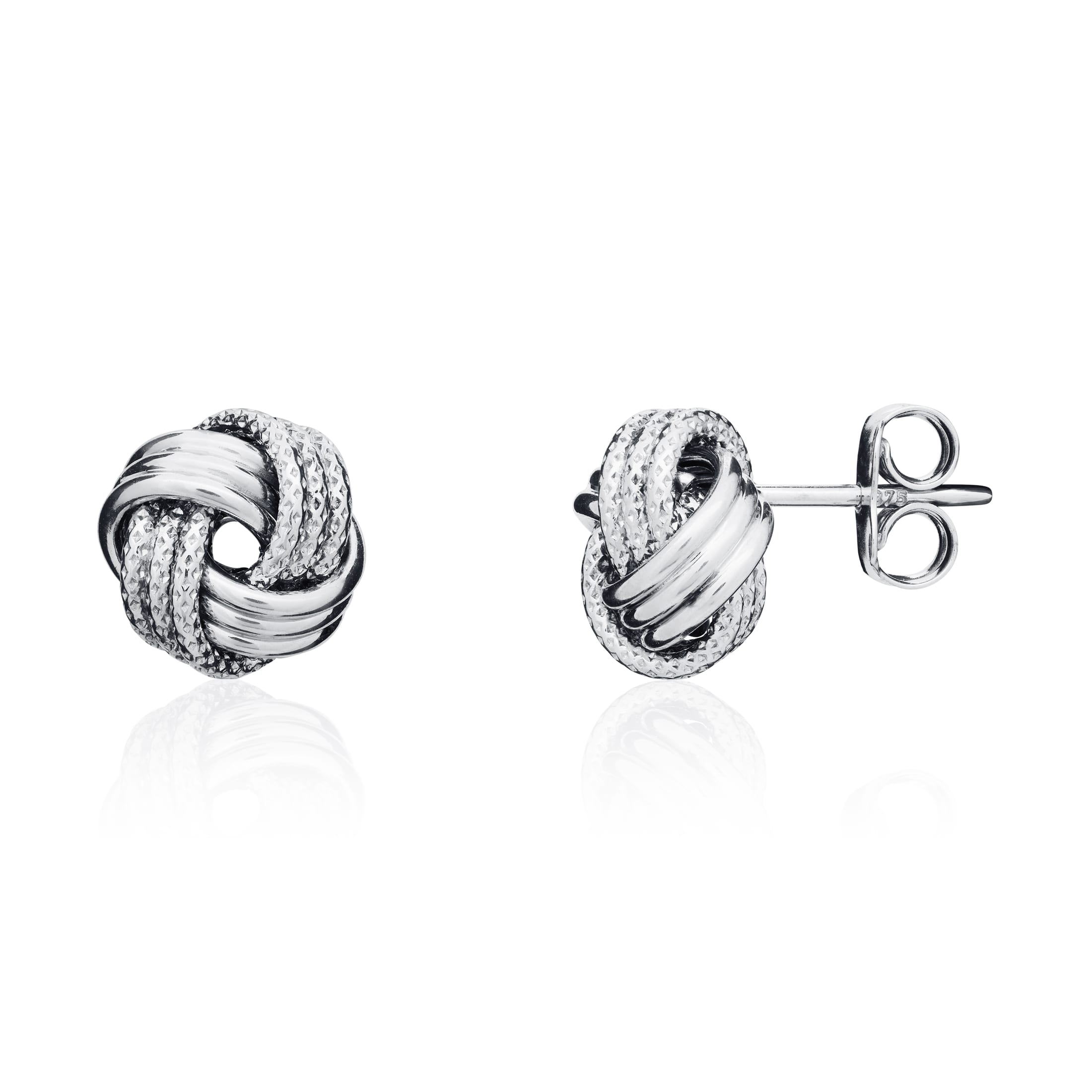 18ct white gold Polished And Textured 3 Row 4 Section Knot Earrings