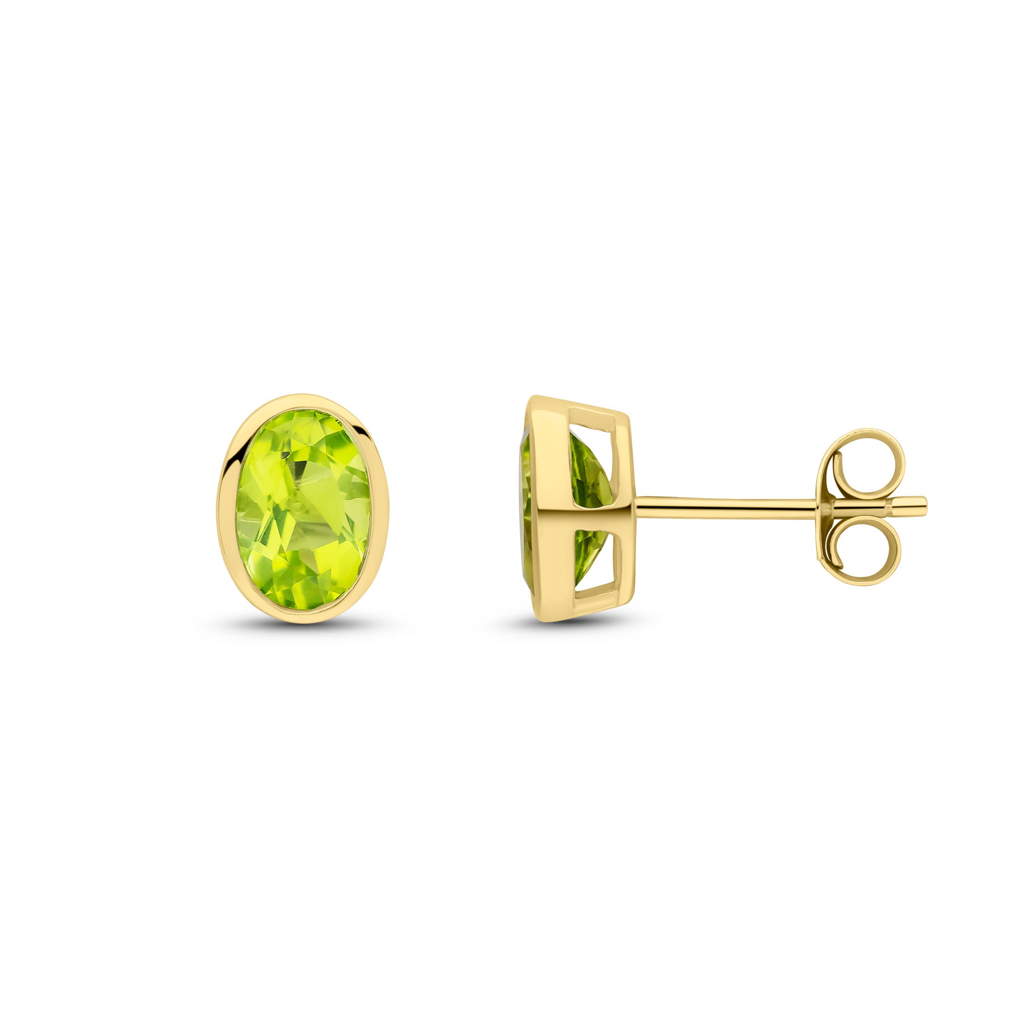 9ct Yellow Gold 7x5 Oval Peridot Rubover Earstuds