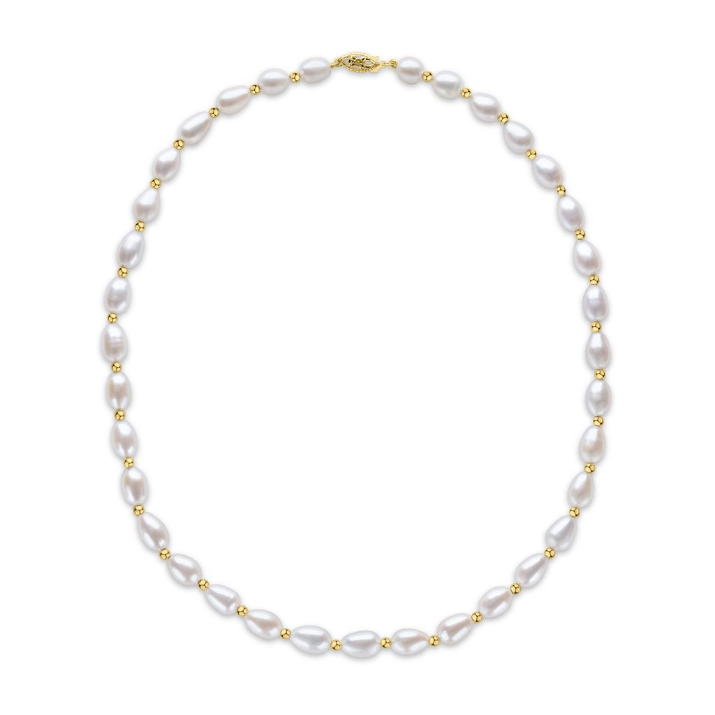 9ct Yellow Gold 7mm Rice + Bead White