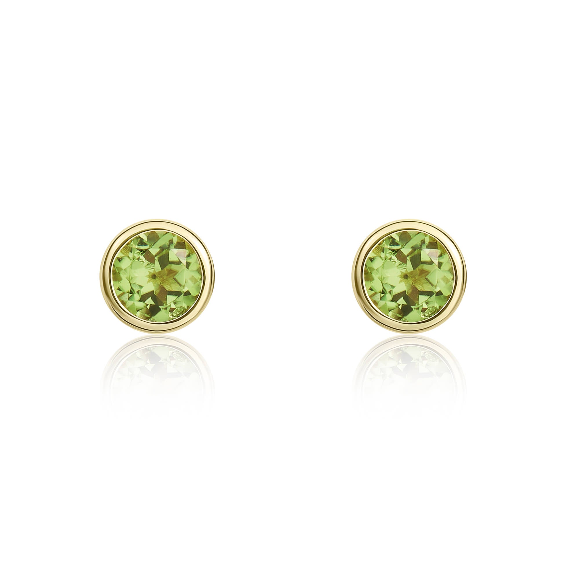 9ct Yellow Gold 3mm Round Peridot Rubover Earrings
