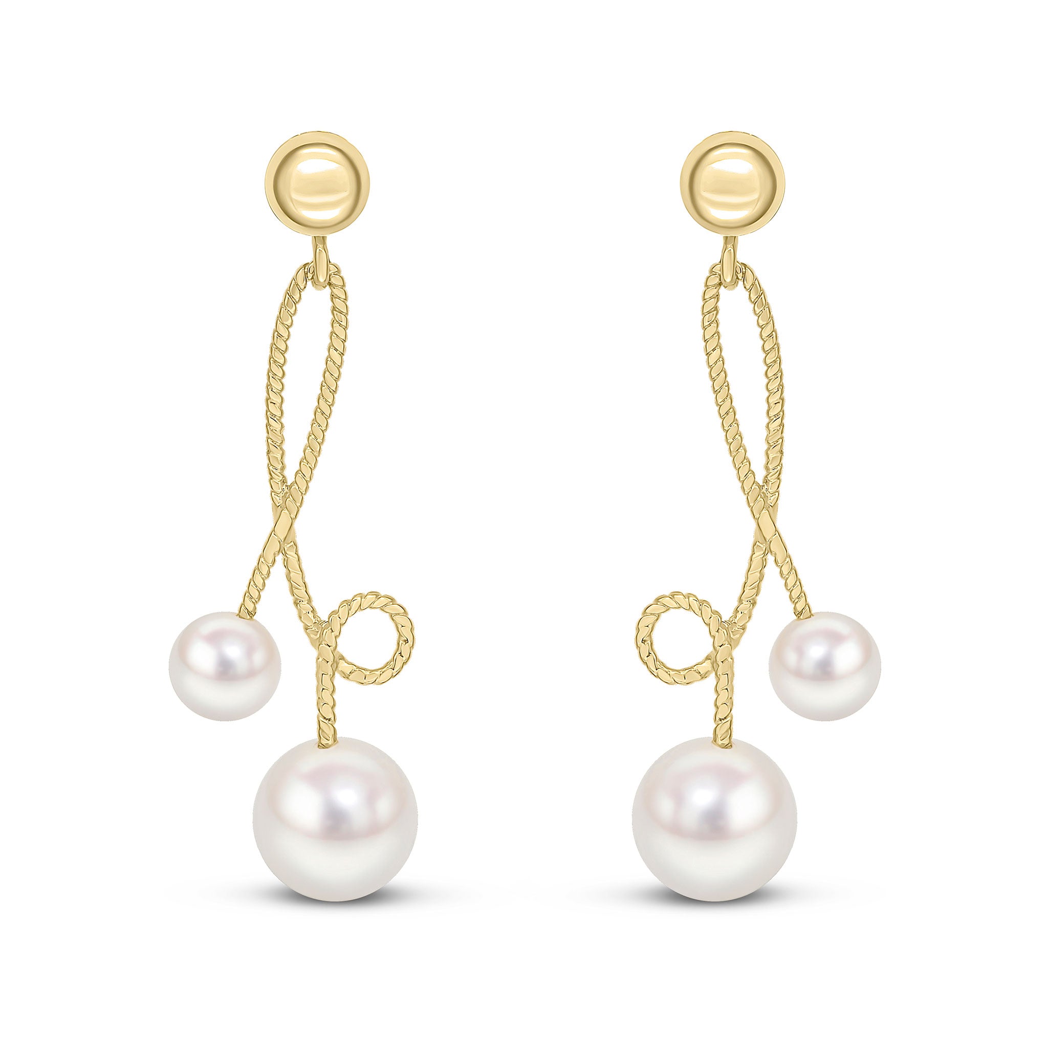 9ct Yellow Gold Twisted Wire Loop Cultured Freshwater Pearl Drop Earrings