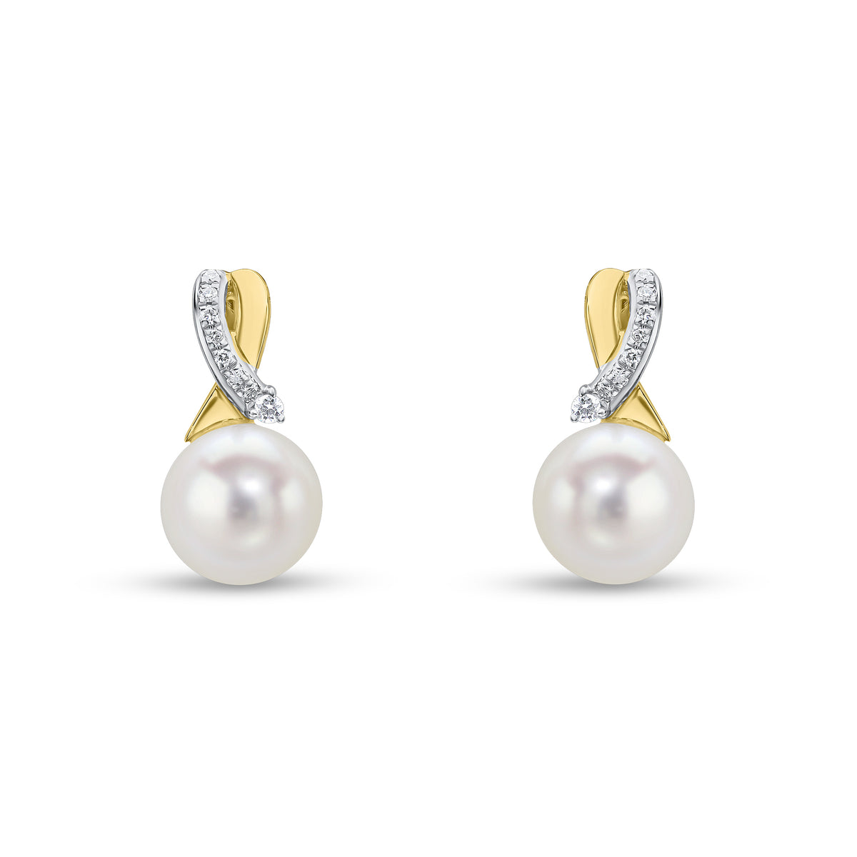 18ct Yellow Gold Cfw Pearl & Diamond Set Cross-Over Loop Top Drop Earrings