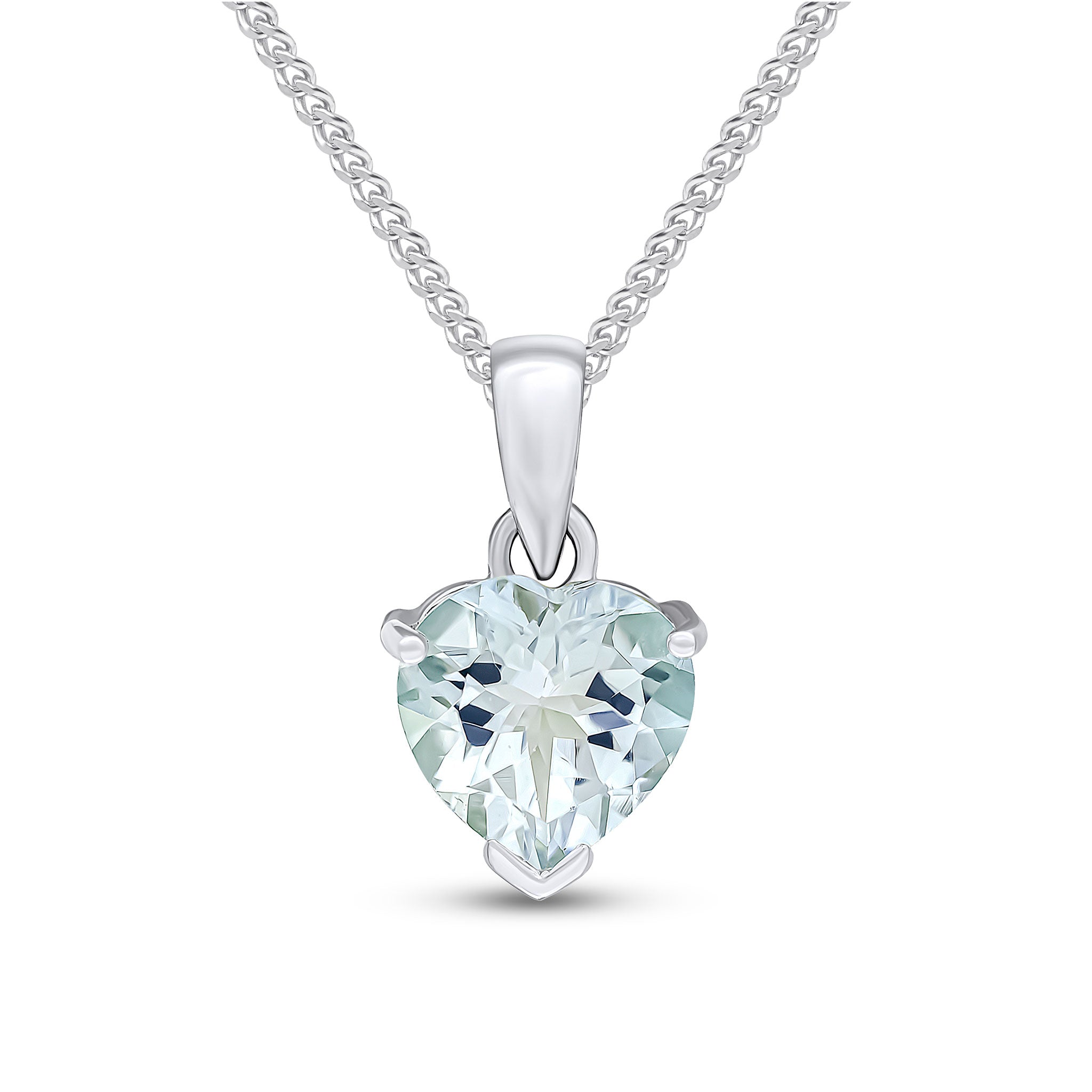 9ct White Gold 8mm Heart Aquamarine Pendant