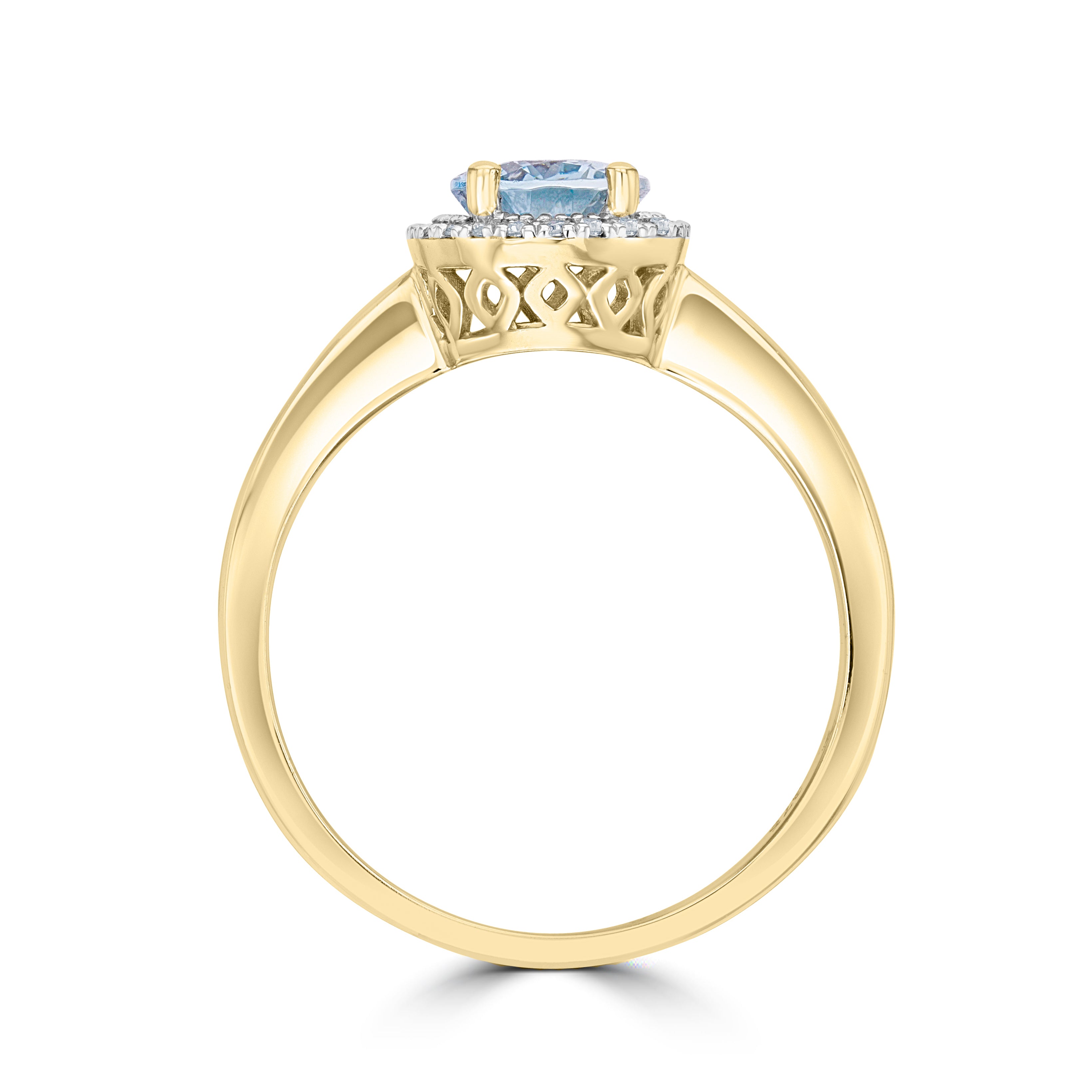 9CT YG 8X6 OVAL AQUAMARINE & DIAMOND CLAW SET CLUSTER RING. RHODIUM TO DIAMONDS 1