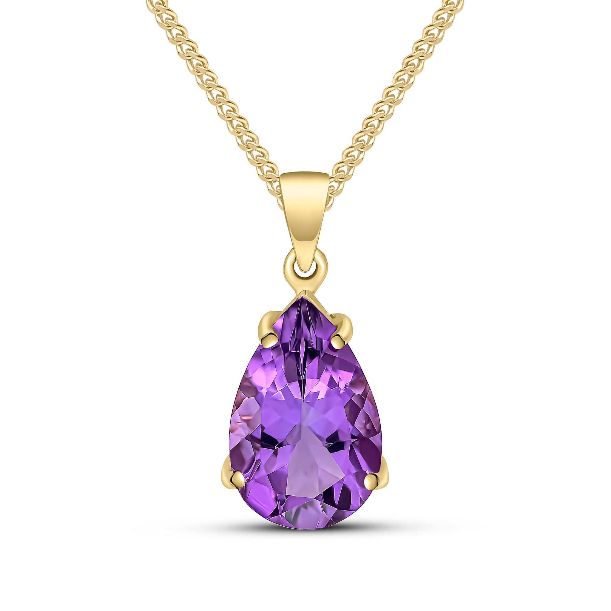 9ct Yellow Gold 14x9 Pear Shape Amethyst Claw Set Pendant