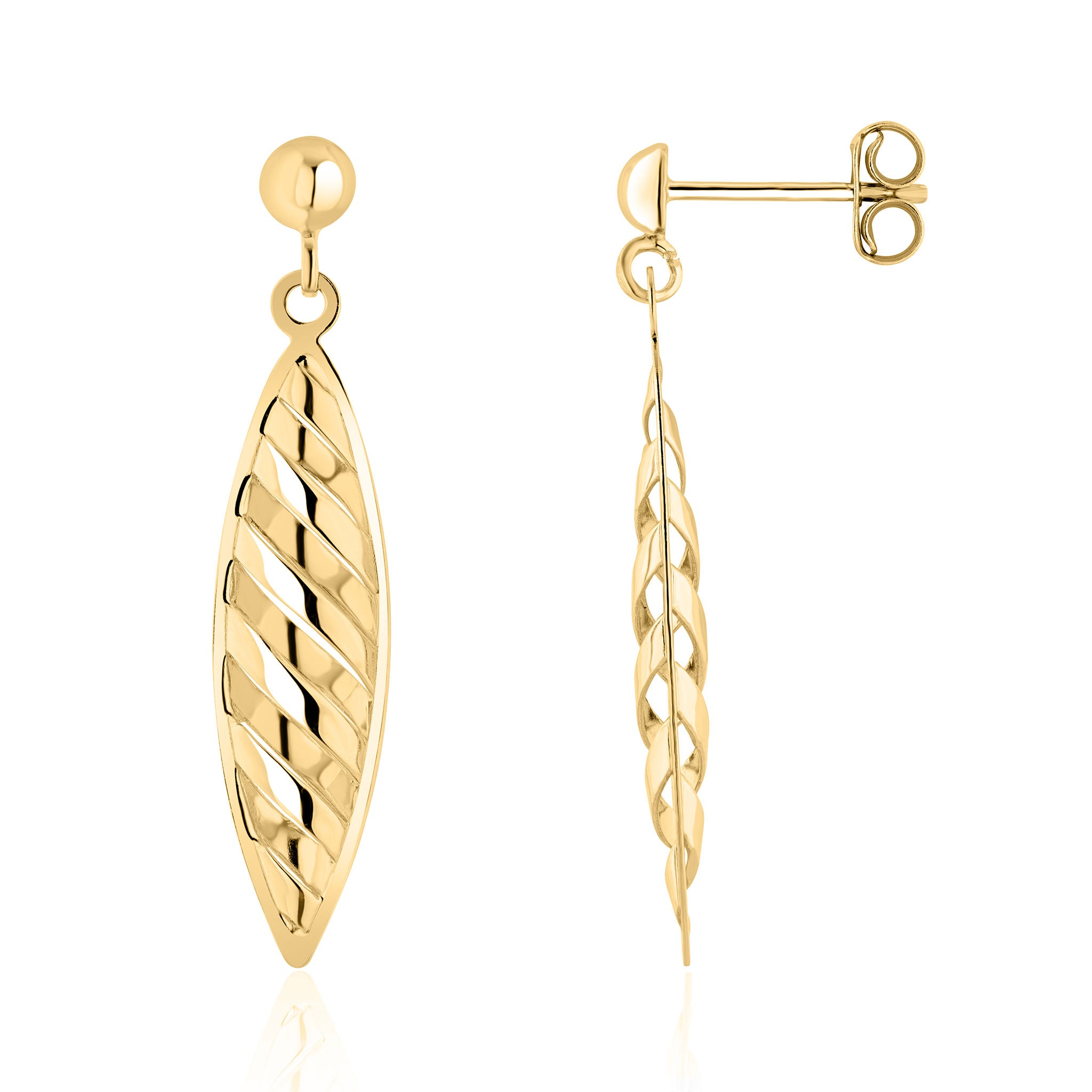 9ct Yellow Gold Striped Marq Drop Er