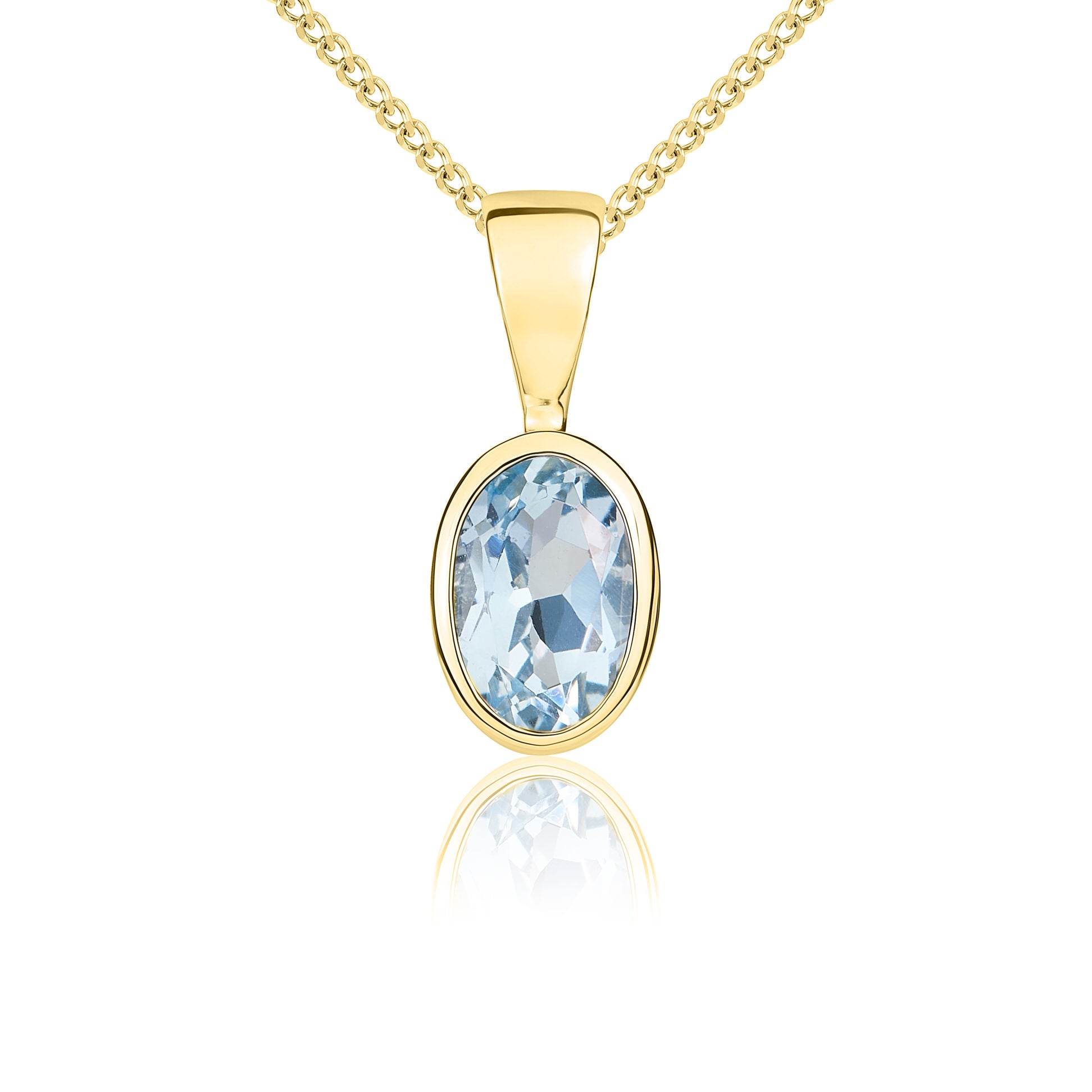 9ct Yellow Gold Oval Aquamarine Rubover Pendant