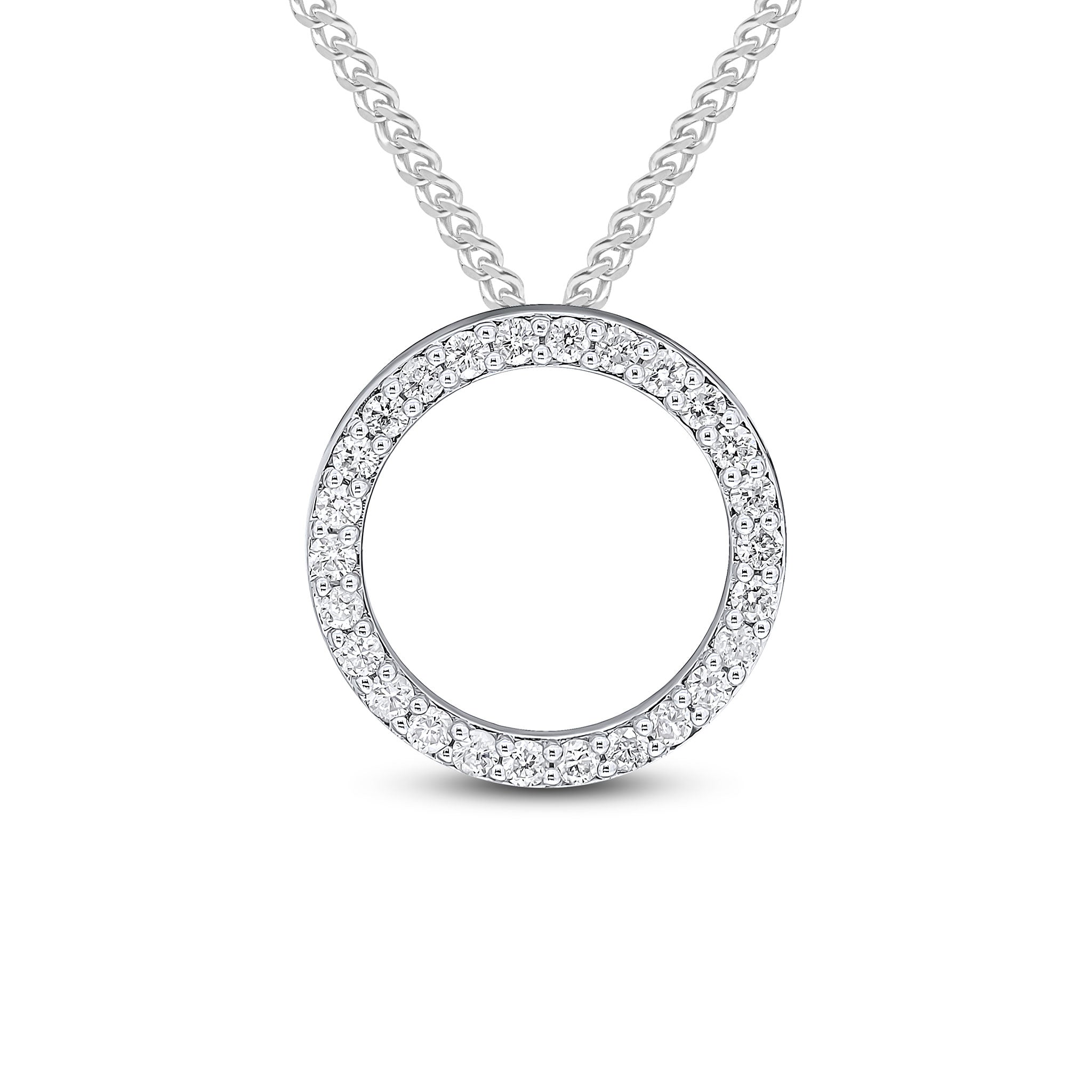 18ct White Gold Round Diamond Claw Set Open Circle Slider Pendant 20mm
