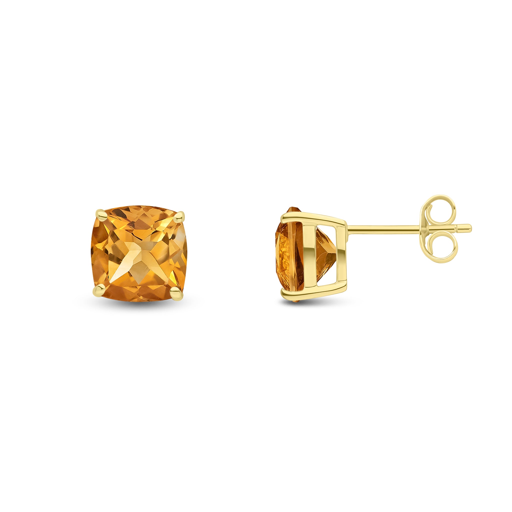 9ct Yellow Gold 8mm Cushion Citrine Claw Set Earrings