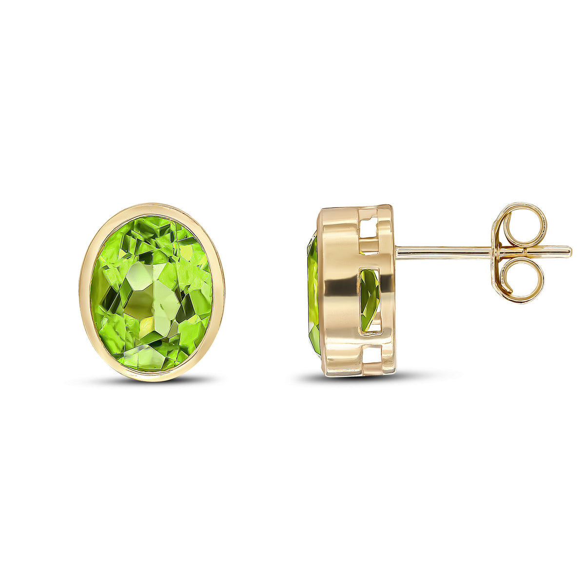 9ct Yellow Gold 9x7 Oval Peridot Rubover Earrings