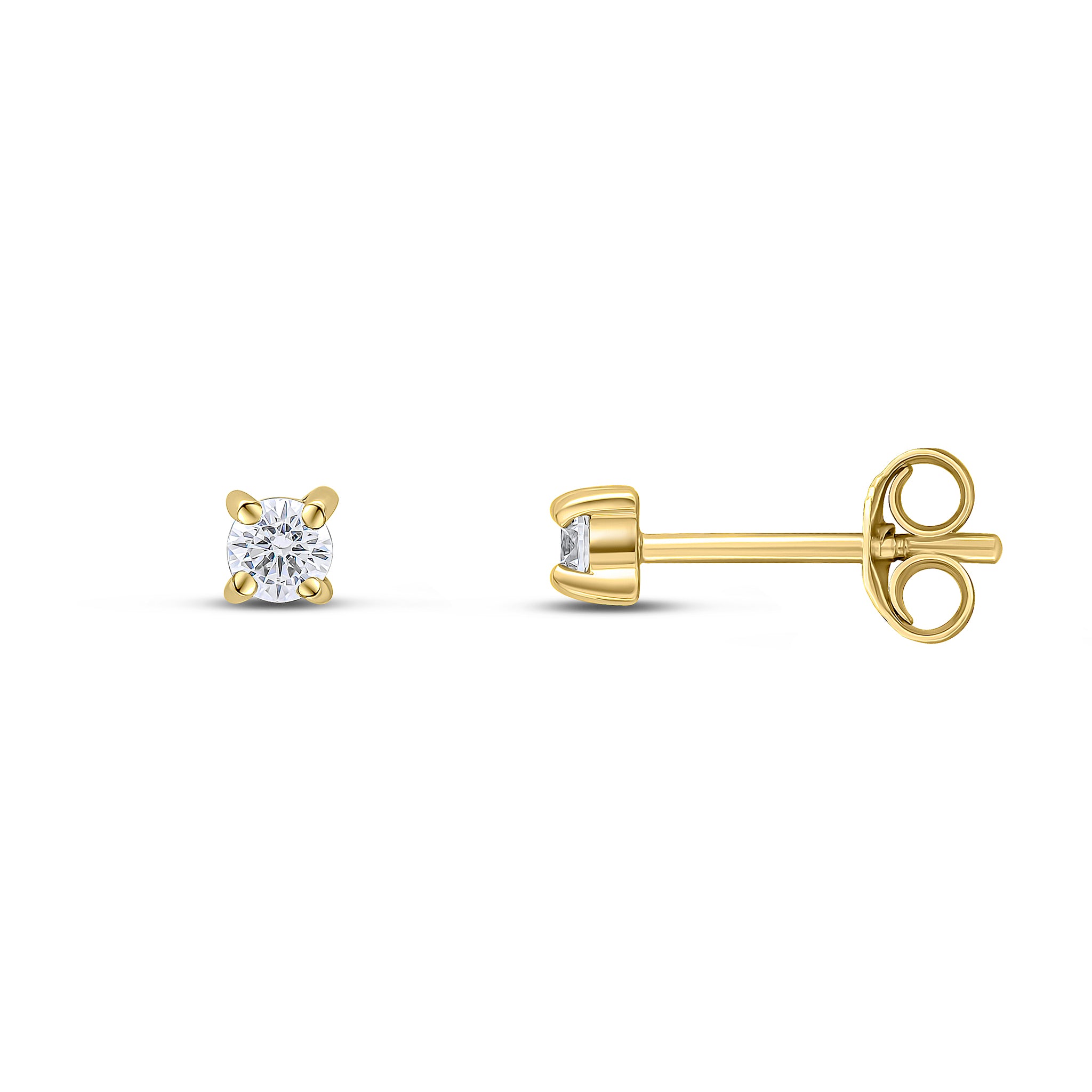 9ct Yellow Gold 3mm Round CZ 4 Claw Stud Earrings