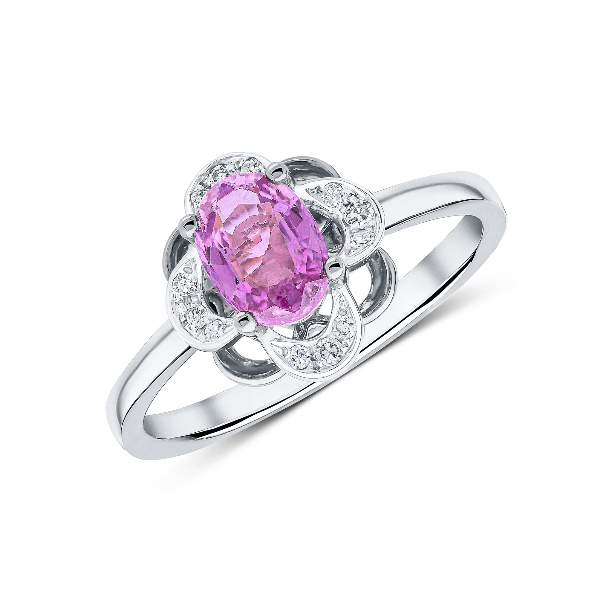 9ct White Gold Pk Sap & Diamond Fancy Clus