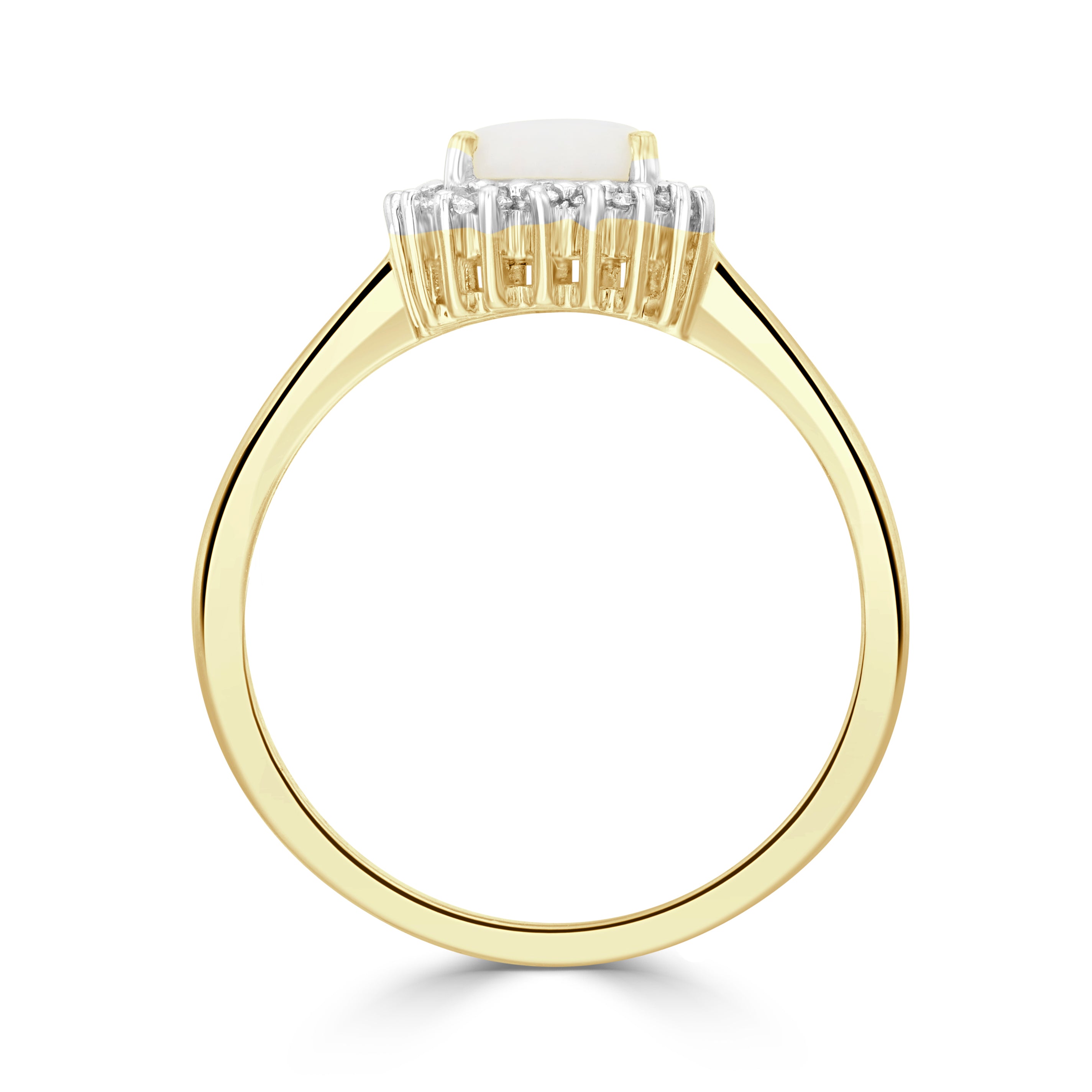 9CT YG 6MM ROUND OPAL & DIAMOND CLAW SET CLUSTER RING. RHODIUM TO DIAMONDS 1