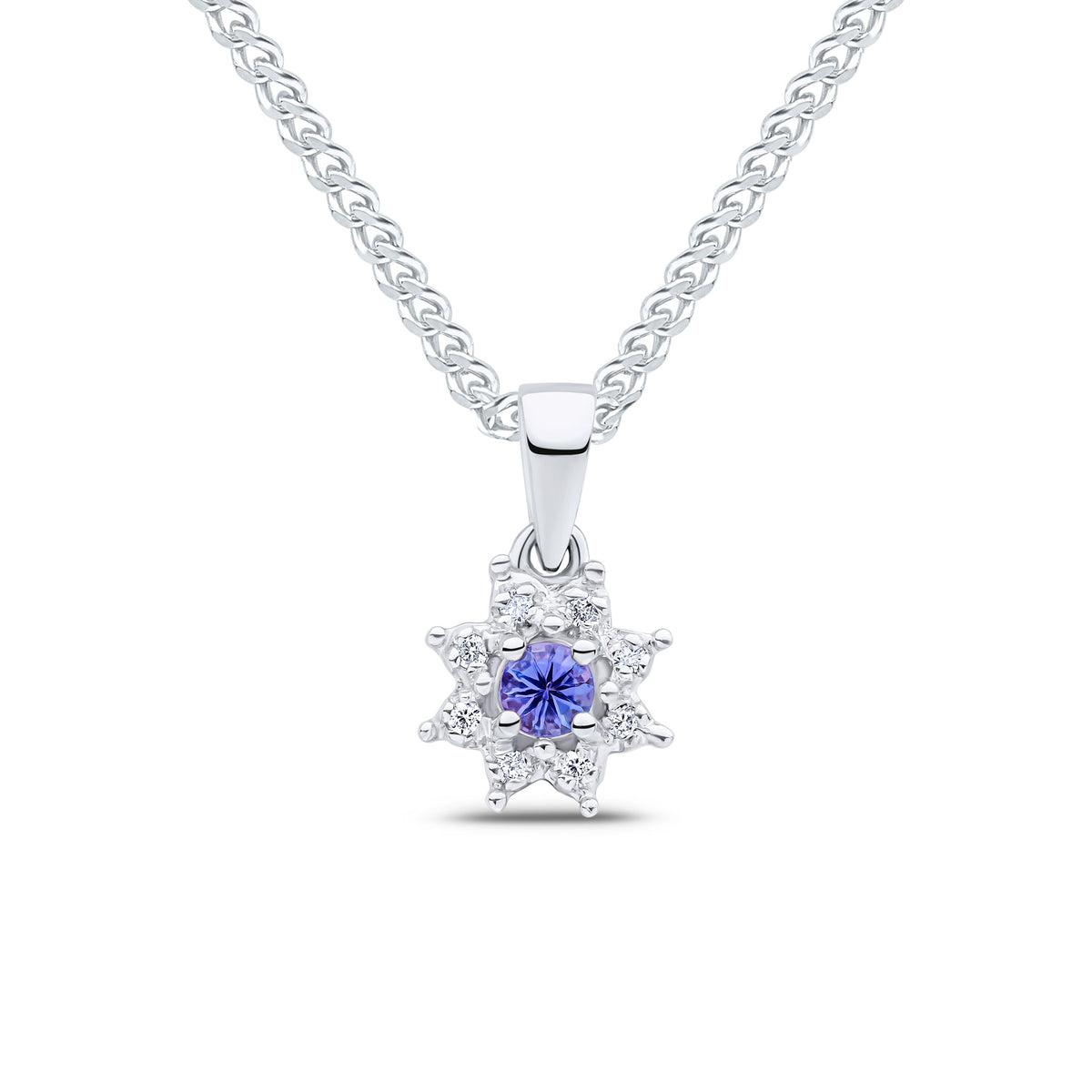 9ct White Gold Rd Tanzanite & Diamond Cluster Pdt