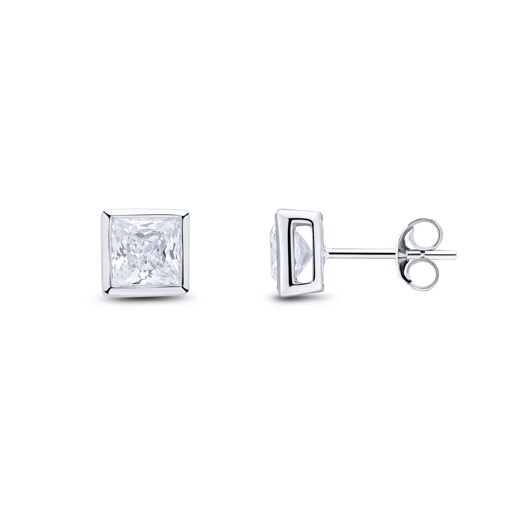 9ct White Gold 5mm Square CZ Rubover Set Earrings