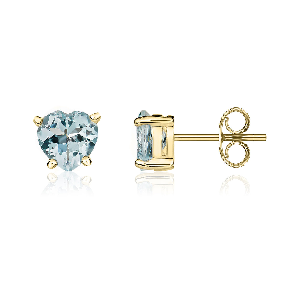 9ct Yellow Gold 6mm Heartshape Aquamarine Claw Set Earrings