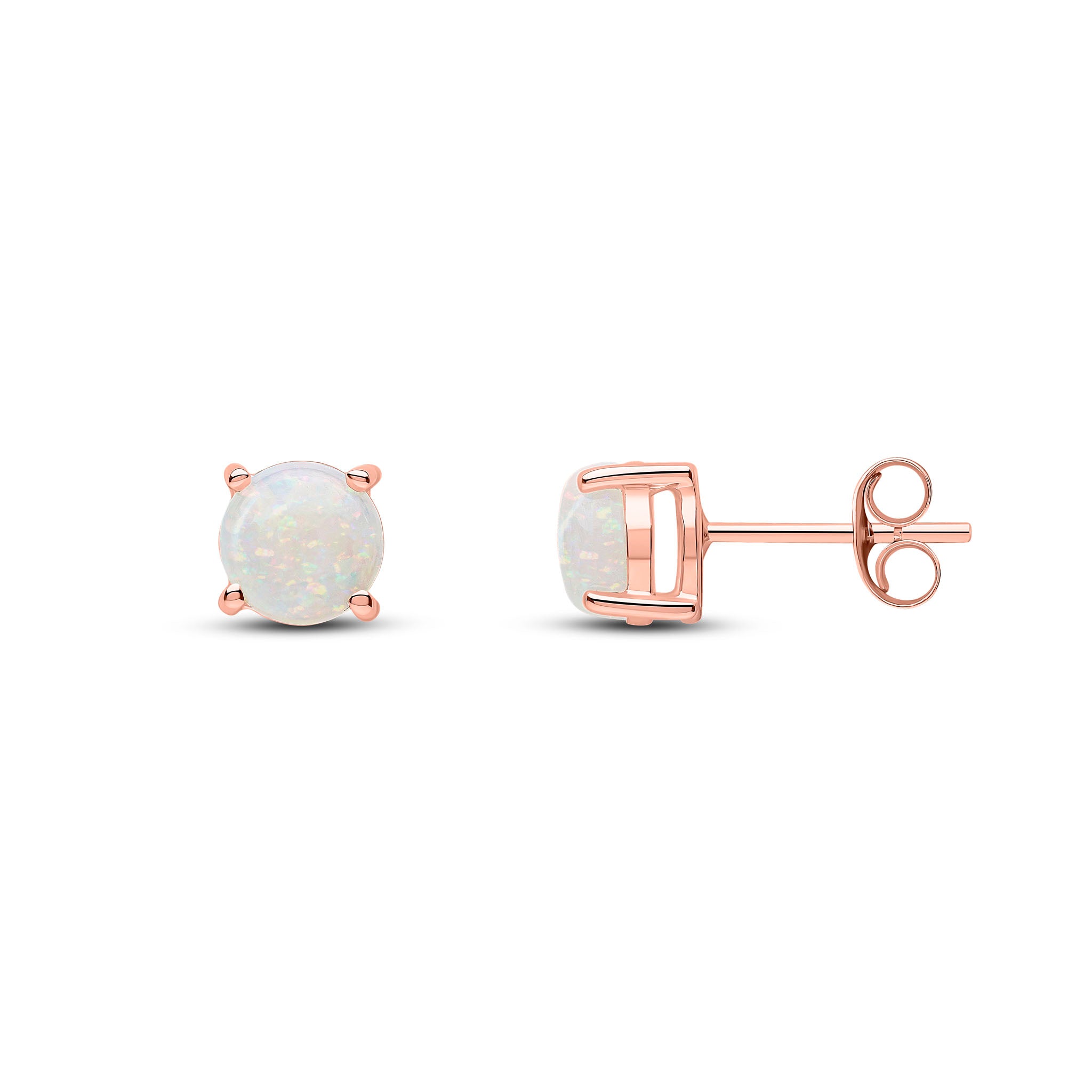 9ct Rose Gold 6mm Round Opal 4 Claw Earrings