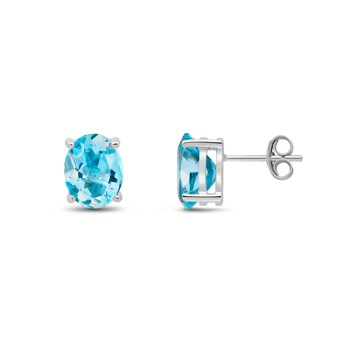 9ct White Gold 9x7 Oval Swiss Blue Topaz Claw Earrings