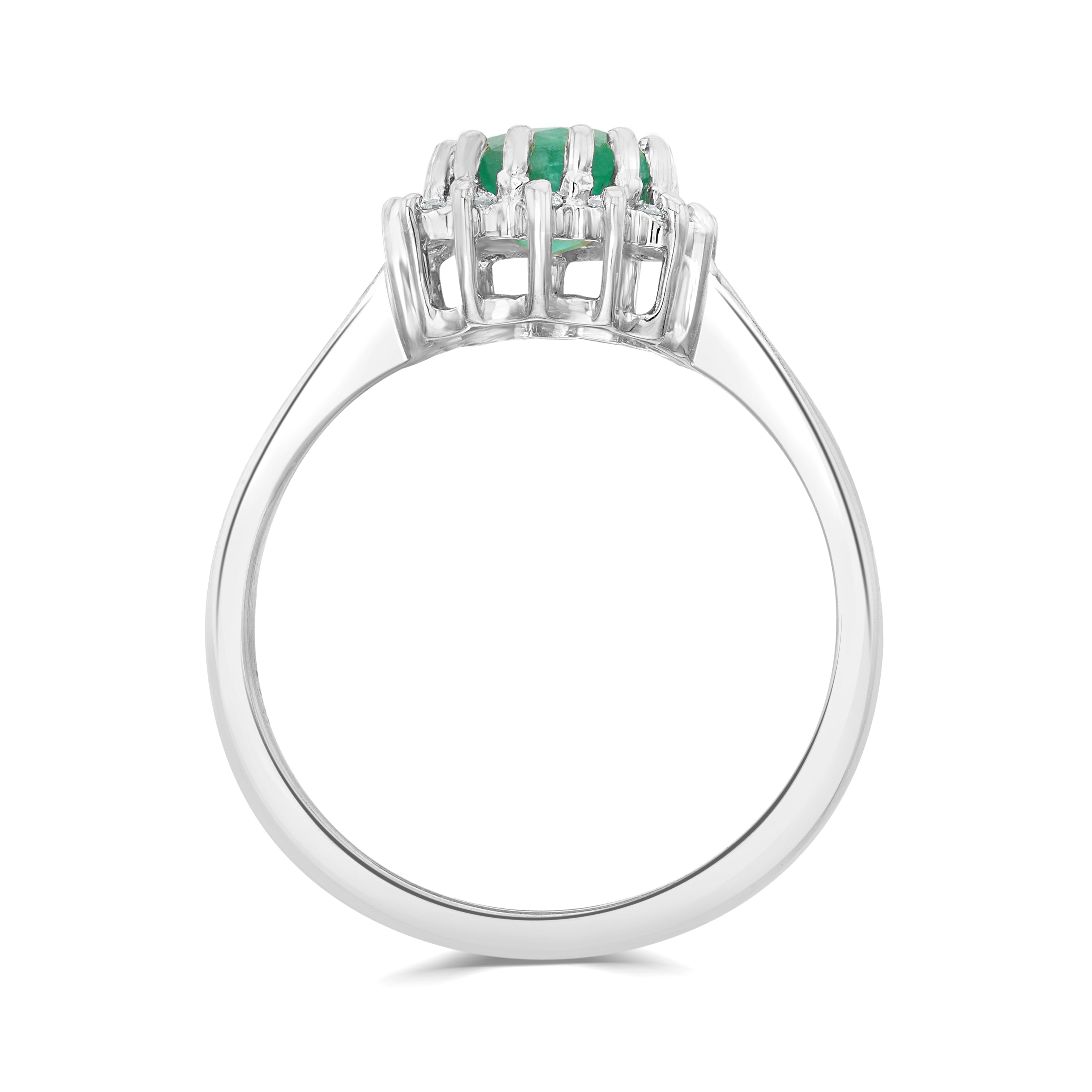 9CT WG 8X6 OVAL EMERALD & DIAMOND CLAW SET CLUSTER RING. 1