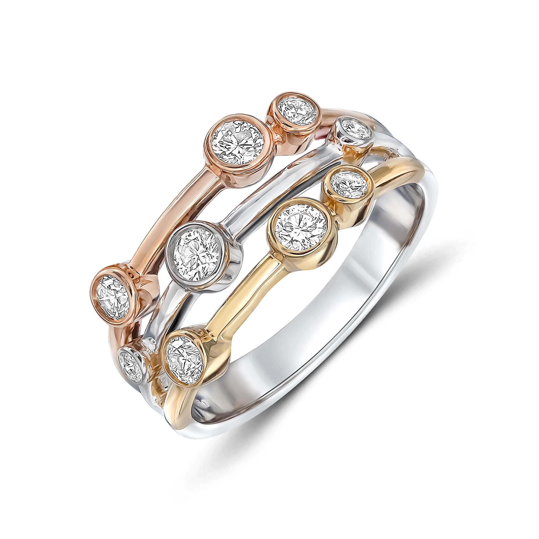 18ct Ywrg Diamond 3 Row Bubble Ring 0.50ct Total