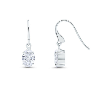 9ct white gold 7 x 5mm Oval cubic zirconia Claw Set Drop Earrings With Hook Wire Fitting