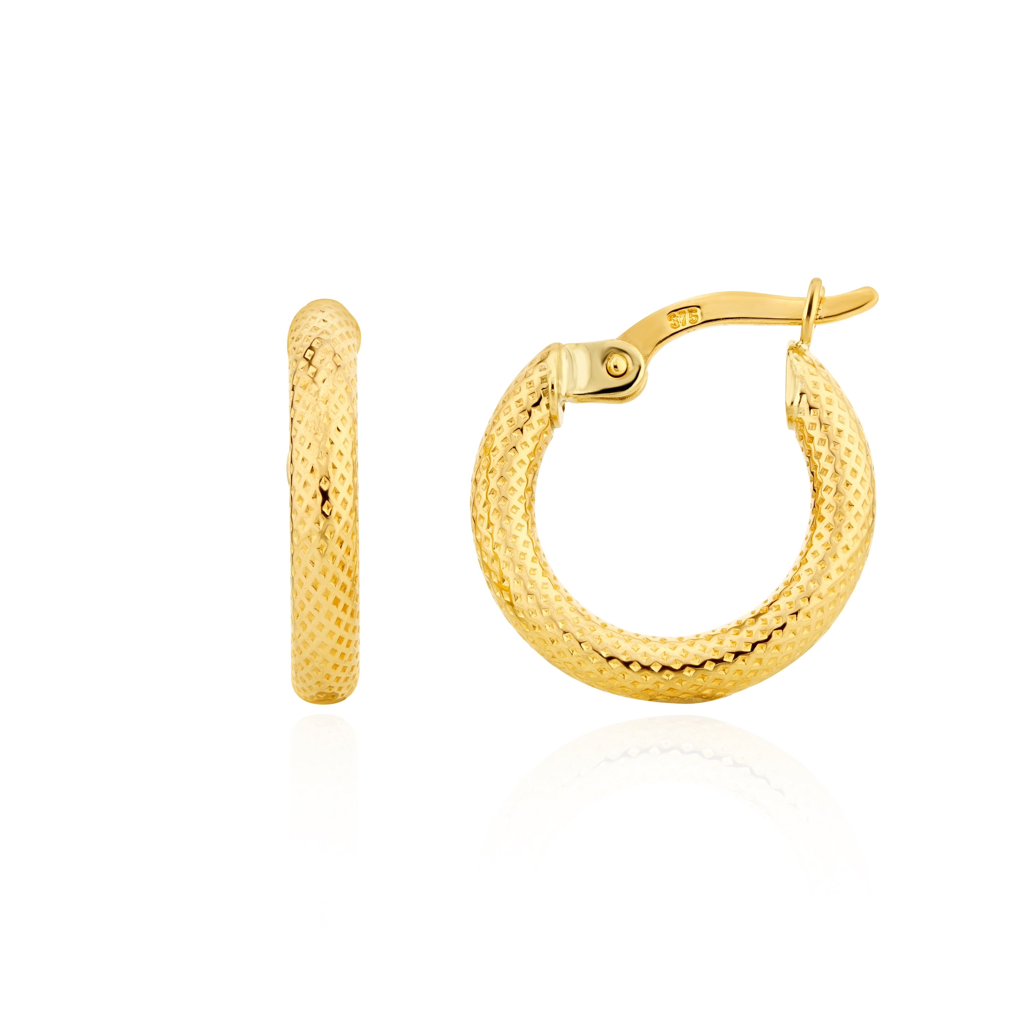 9ct Yellow Gold Text Round Hoop Earrings