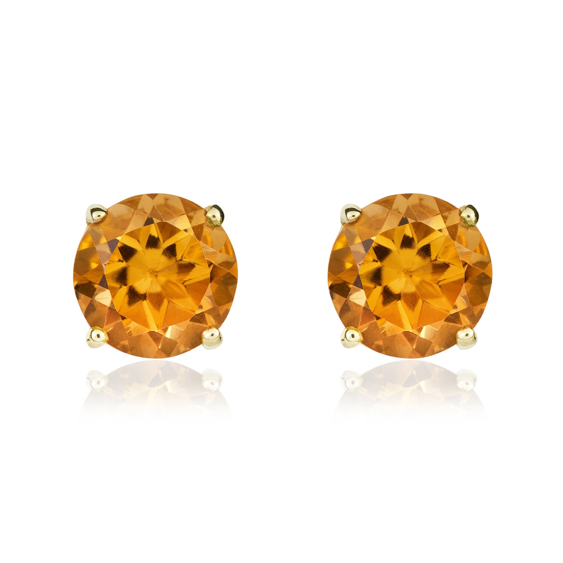 9ct Yellow Gold 7mm Round Citrine Claw Set Earrings
