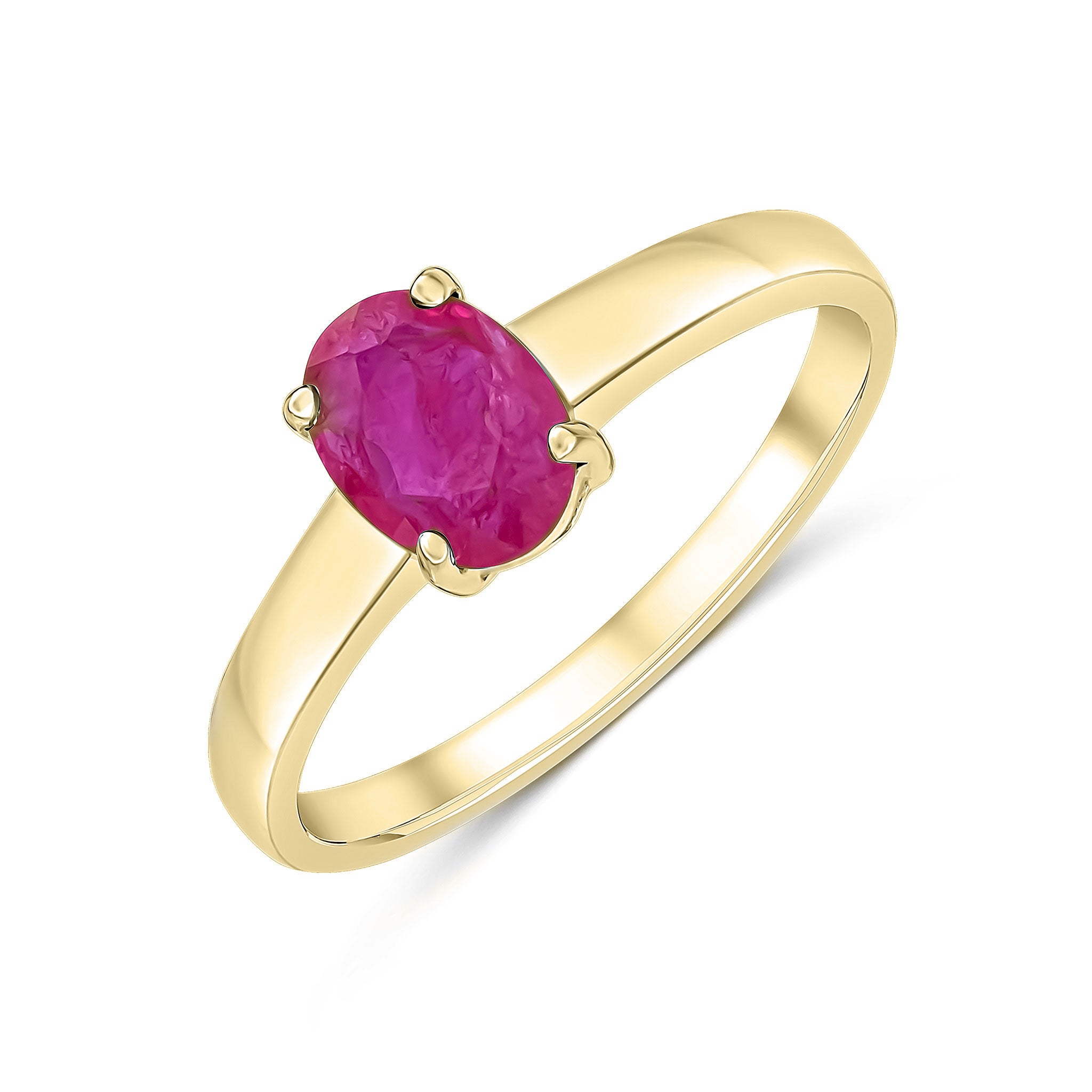 9ct Yellow Gold 7x5mm Oval Ruby Claw Set Single Stone Ring