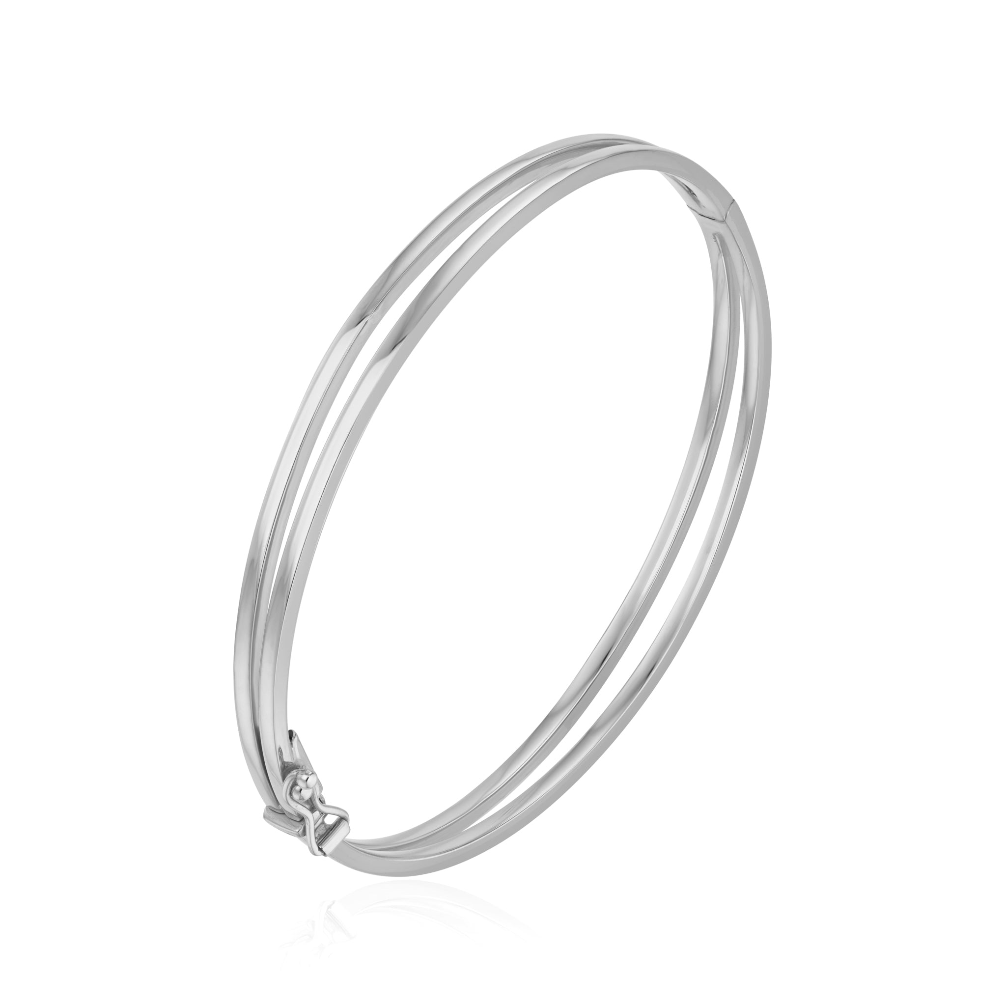 9ct White Gold 2 Row Tapered Hinged Bangle