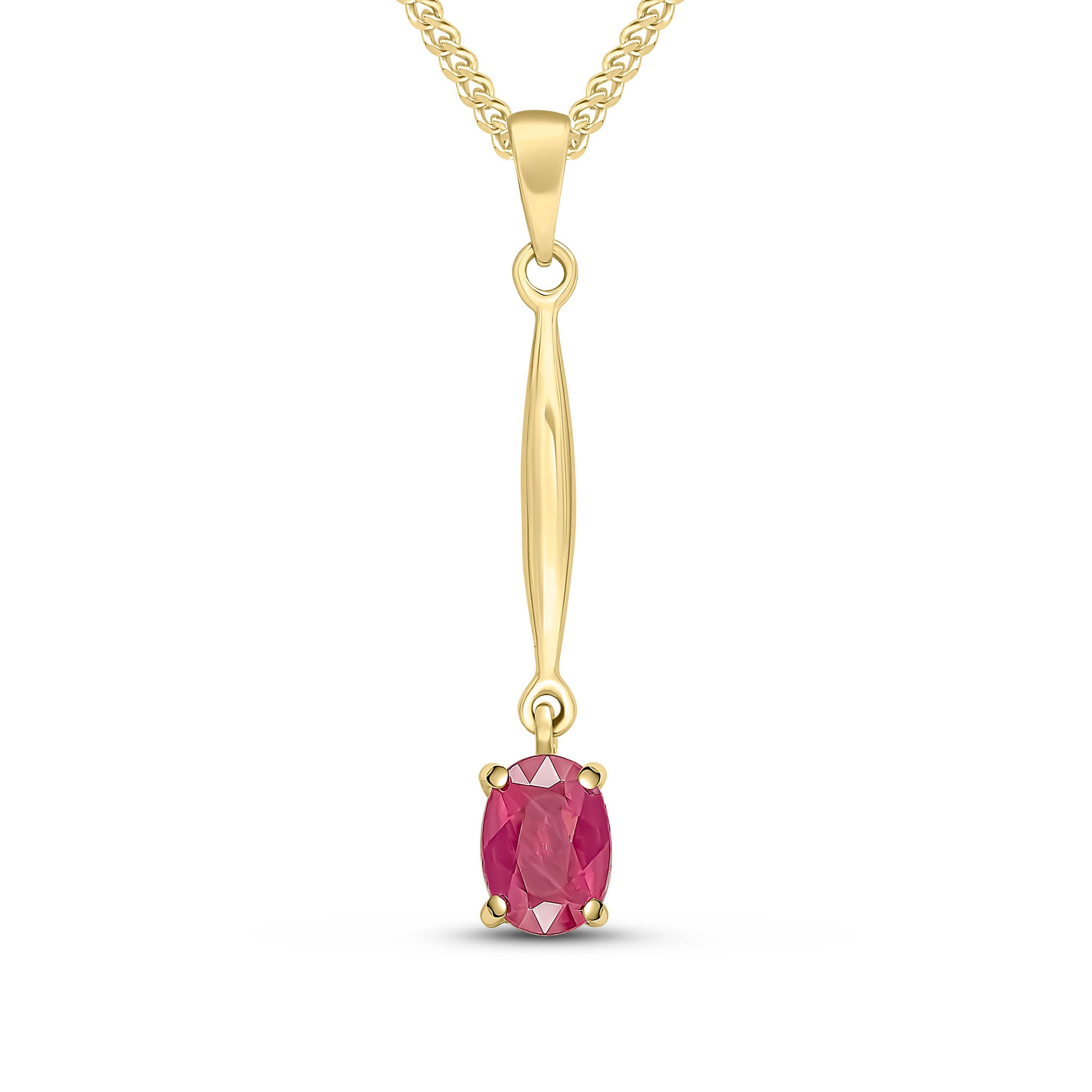 9ct Yellow Gold 7x5 Oval Claw Ruby and Bar Pendant