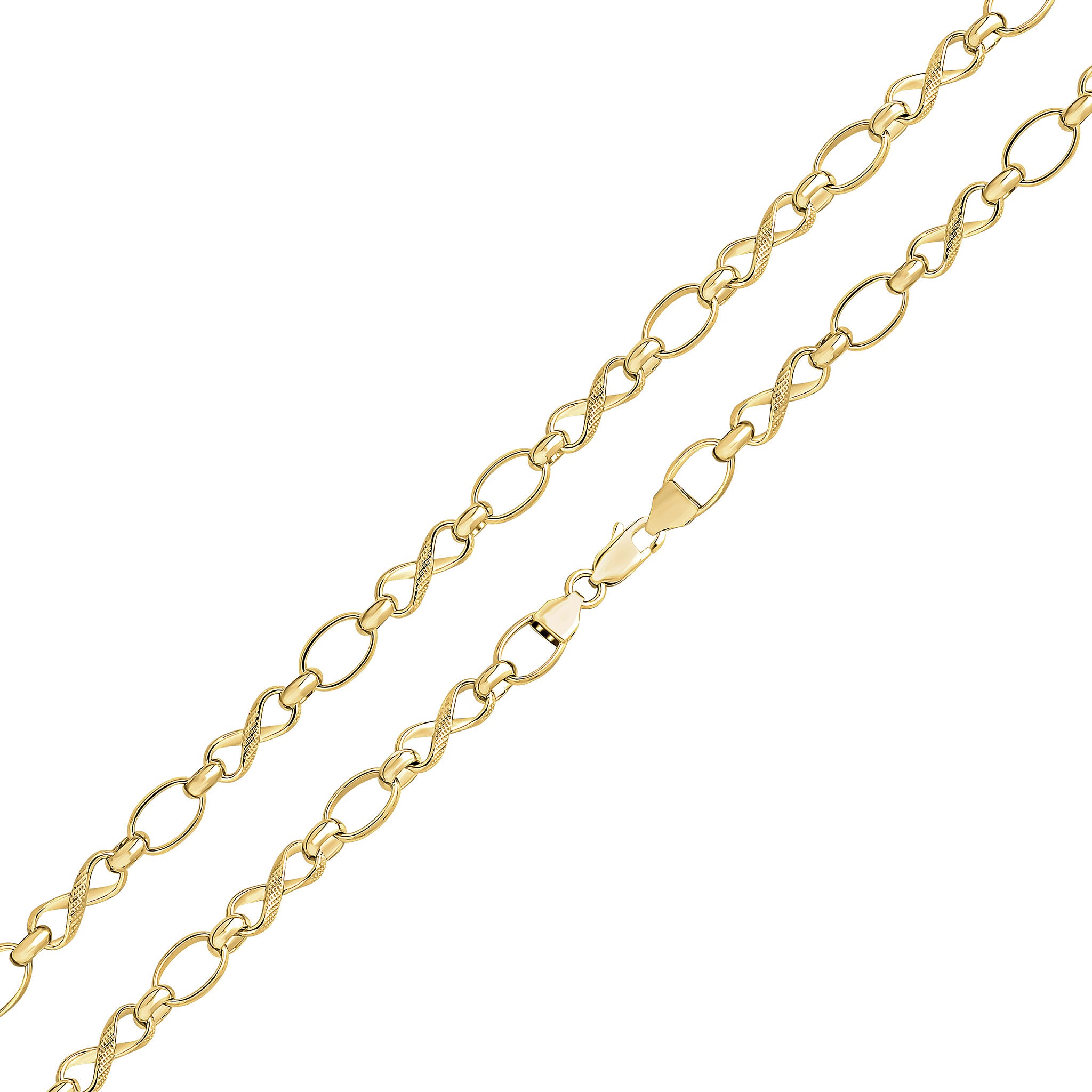 9ct Yellow Gold Handmade Oval Infinity 8 Textured Polished Finish