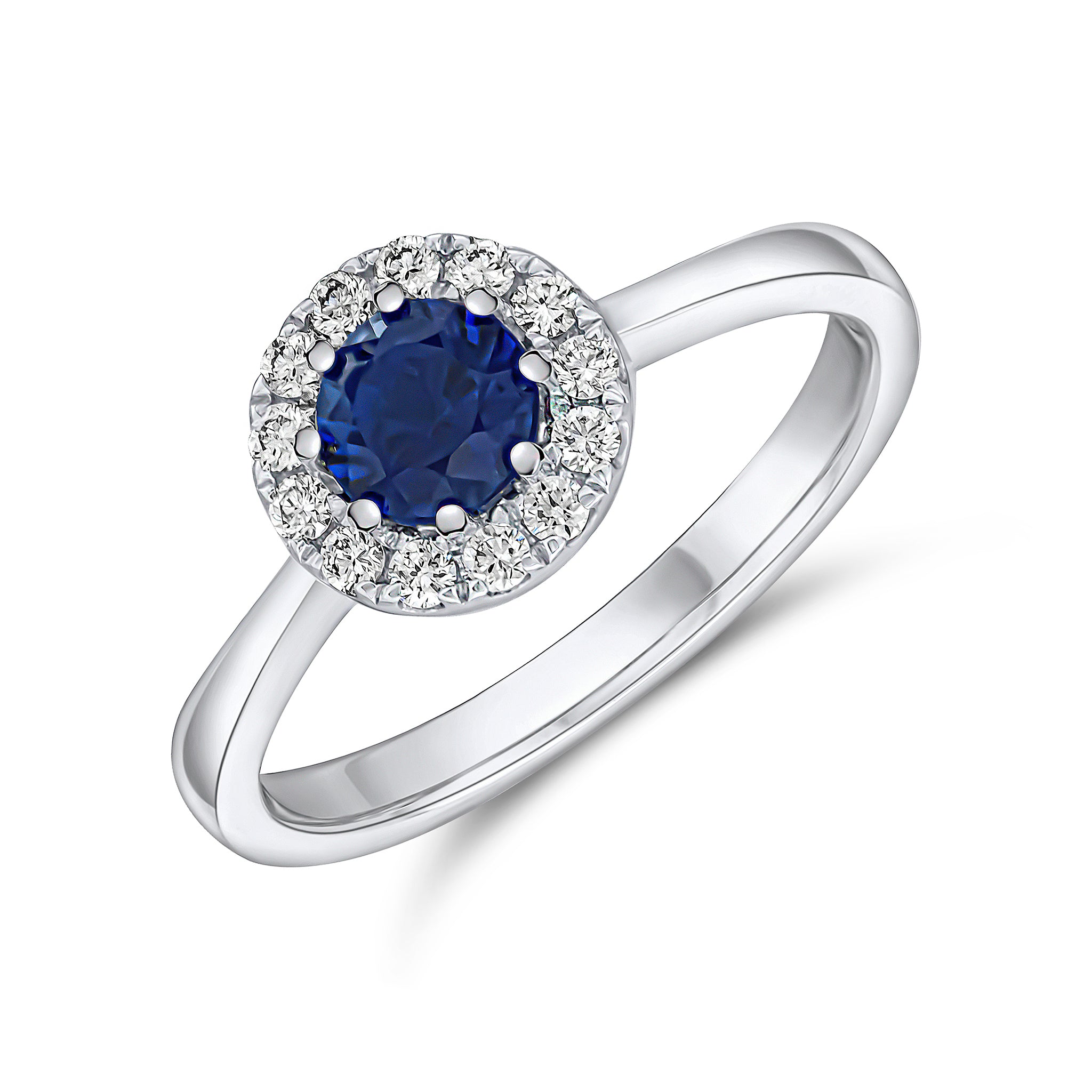 18wg Round Sapphire & Diamond Cluster Ring