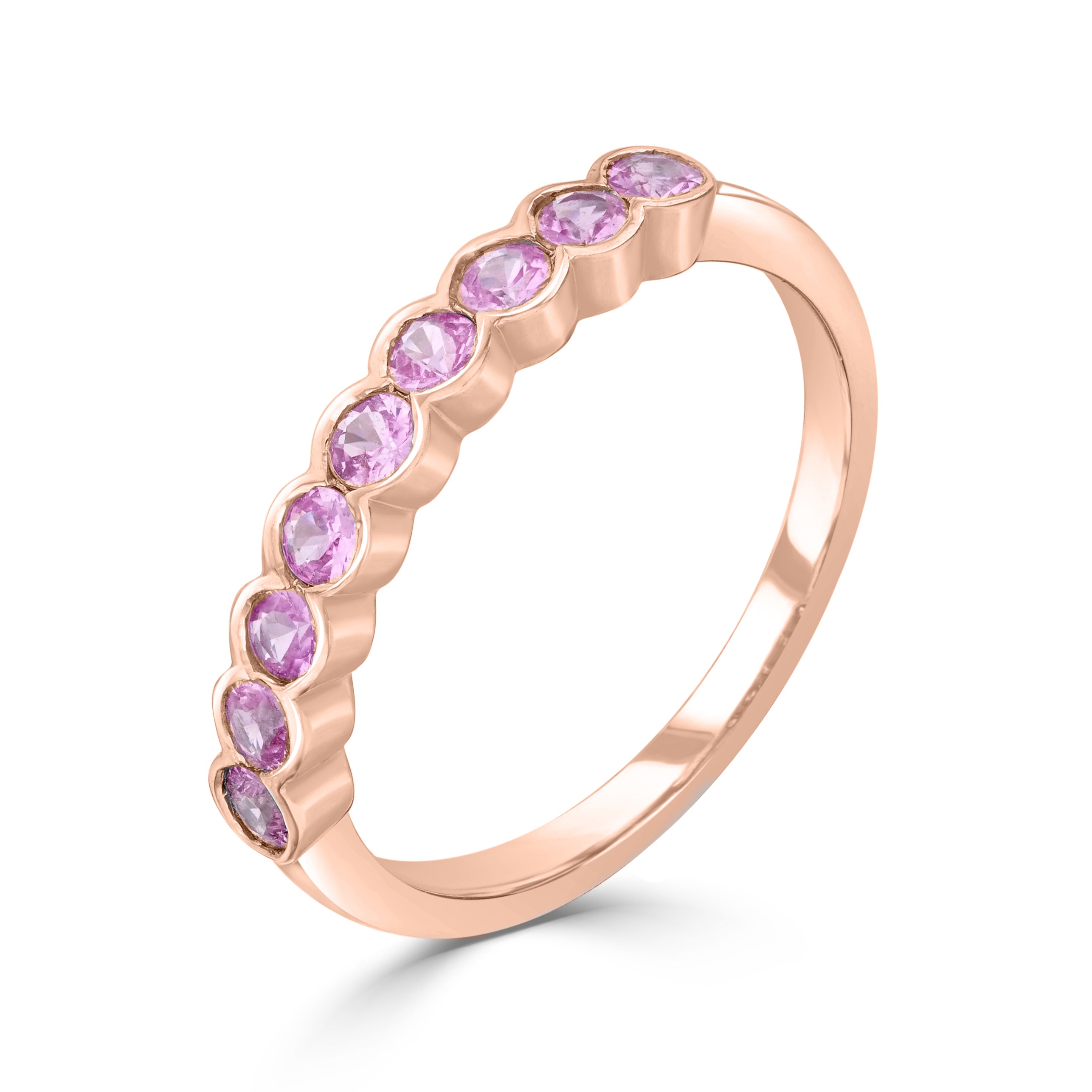 9ct Rose Gold Round Pink Sapphire 9 Stone Scalloped 1 2 Eternity Ring