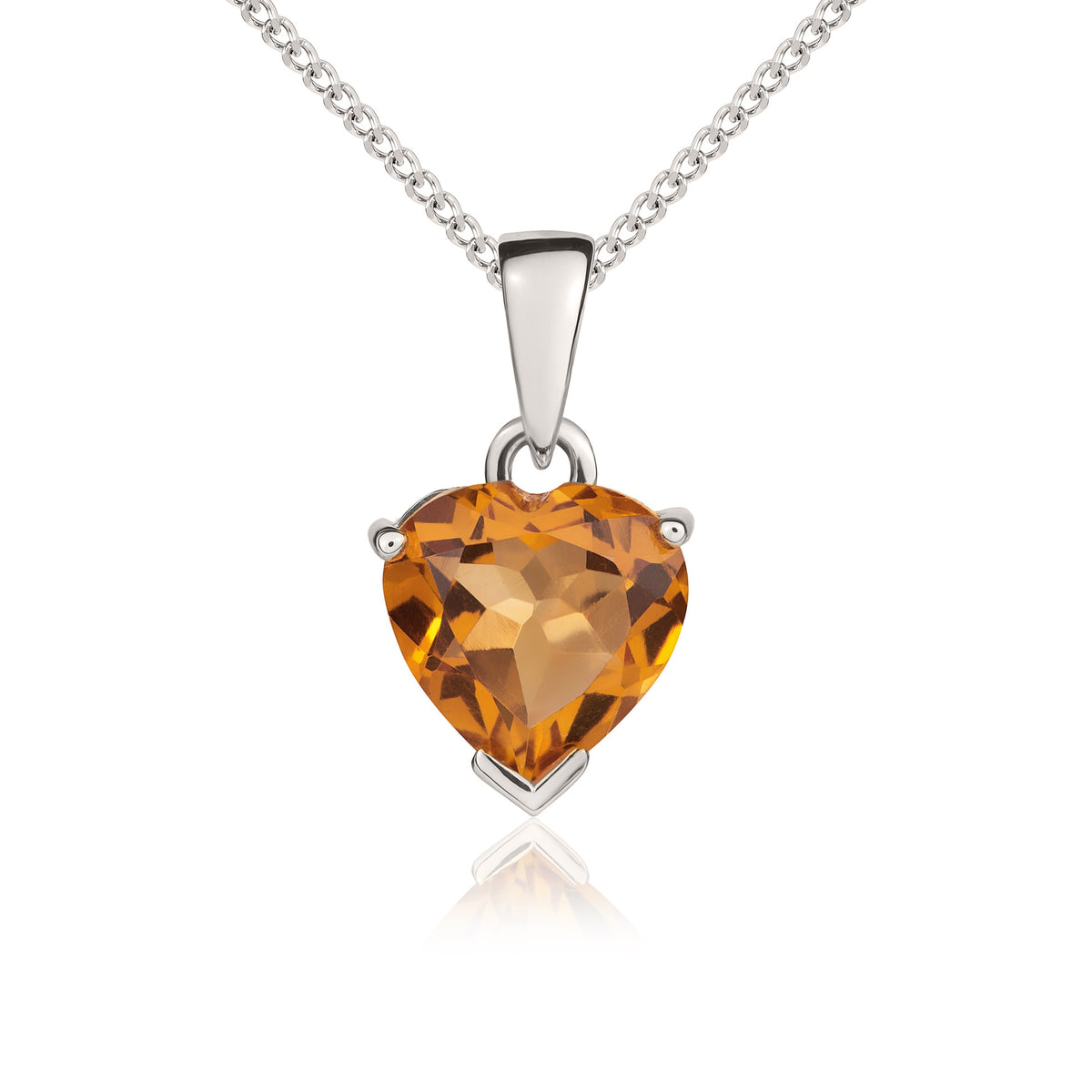 9ct White Gold 8mm Heart Citrine Claw Pendant