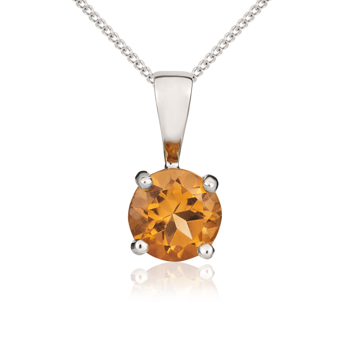 9ct White Gold 5mm Round Citrine 4 Claw Pendant