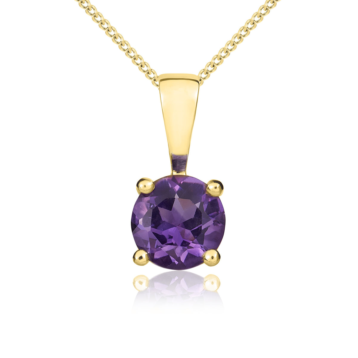 9ct Yellow Gold Round Amethyst Claw Pendant