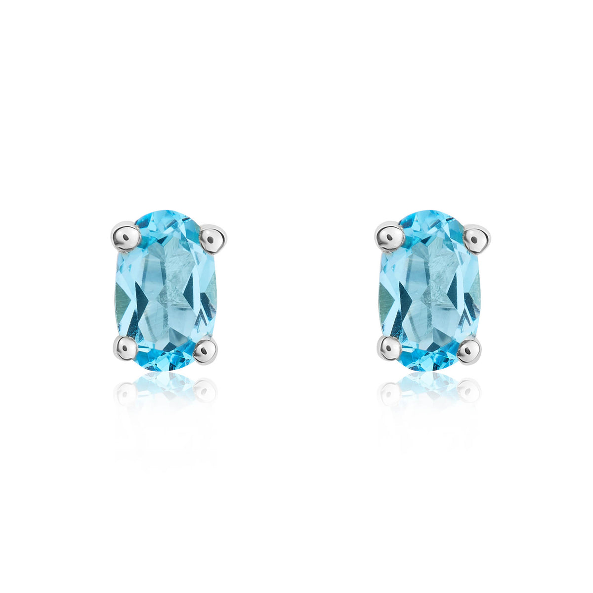 9ct White Gold 6x4 Oval Swiss Blue Topaz Claw Set Earrings